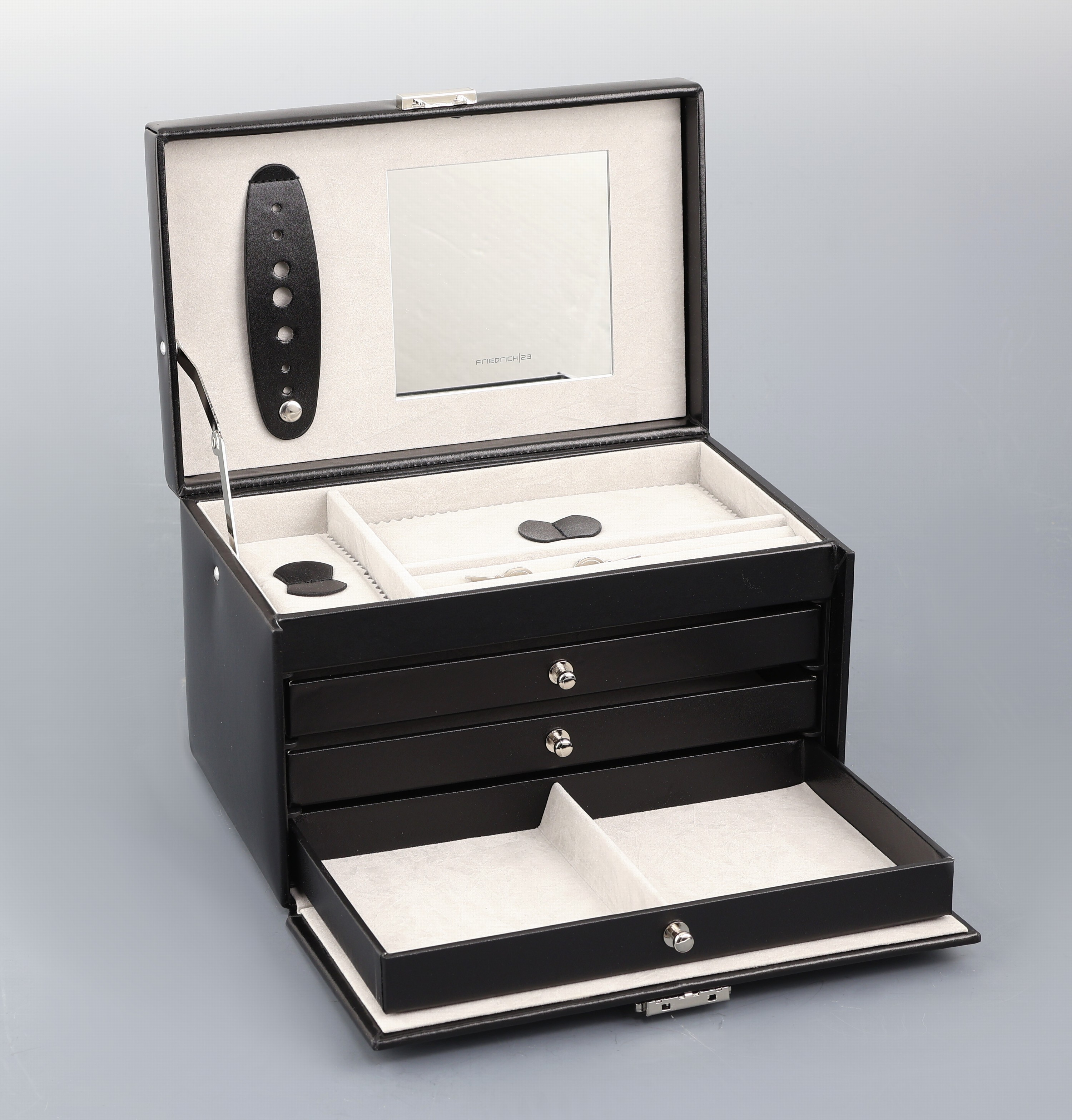 Image 27079112 - Schmuckkoffer aus schwarzen Glattleder, Innenausstattung aus hellgrauem ...