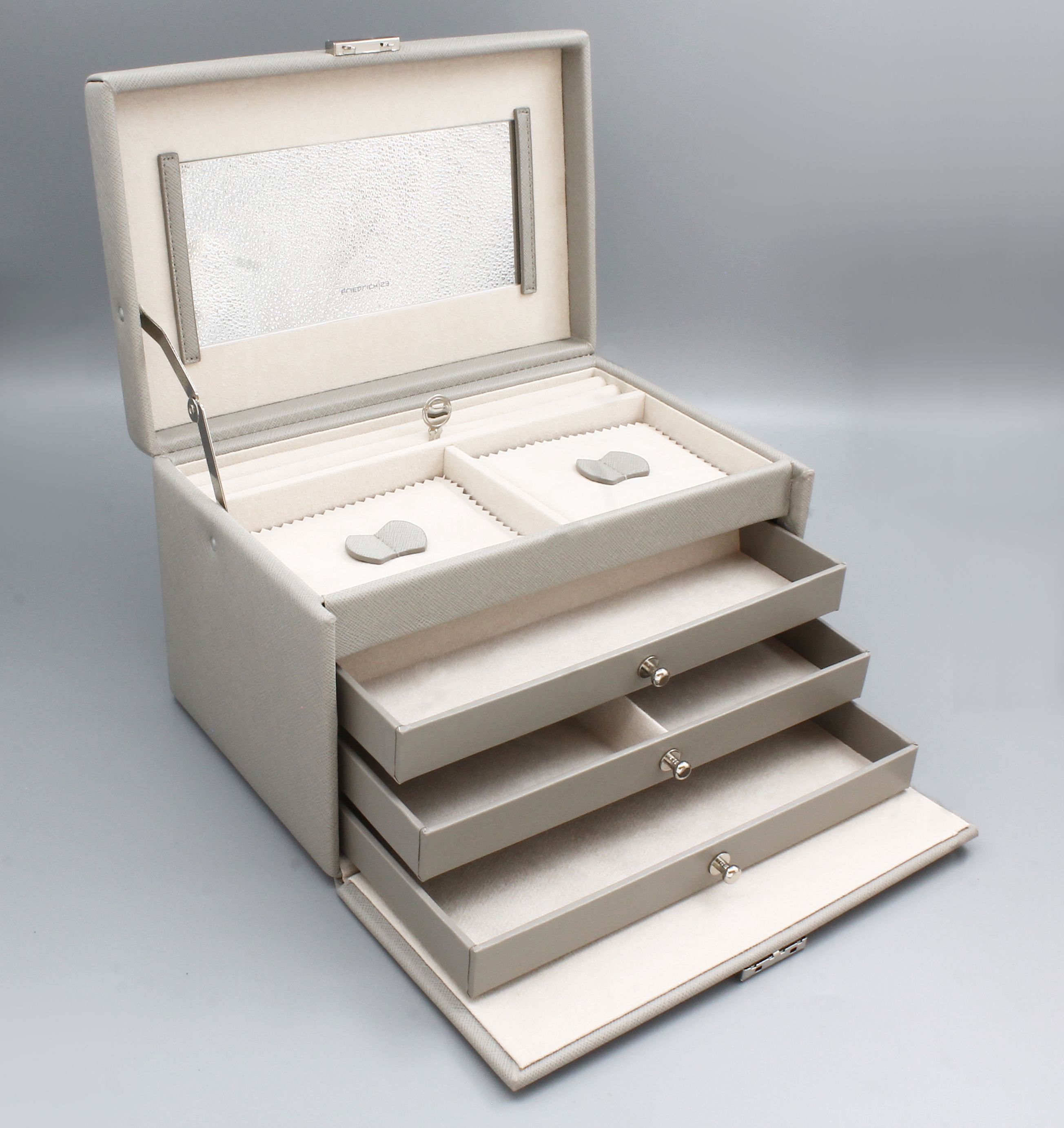 Image 27079120 - Schmuckkoffer aus grauem Feinsynthetik, Kreuznarbendekor, beiges Innenfutter, ...