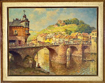 27079108k - August Bechter, 1889-1965 Bad Kreuznach, Blick auf die alte Brücke in Bad Kreuznach, ...