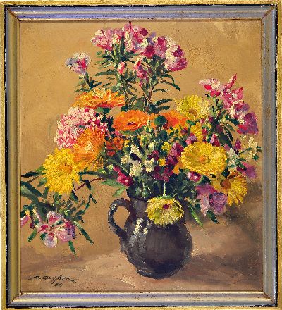 27079109k - August Bechter, 1889-1965 Bad Kreuznach, Blumenstillleben, Öl/Hartfaser, links unten ...