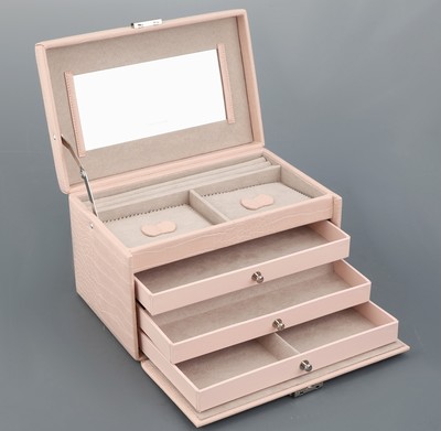 Image Schmuckkoffer in Kroko-Optik, Innenausstattungaus grauem Feinsynthetik, Innenspiegel, ...