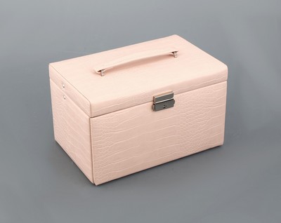 27079117a - Schmuckkoffer in Kroko-Optik, Innenausstattungaus grauem Feinsynthetik, Innenspiegel, ...