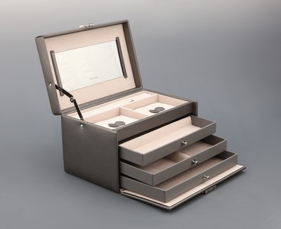 Image Schmuckkoffer aus zinnfarb. Feinsynthetik, Kreuznarbendekor, beiges Innenfutter, ...