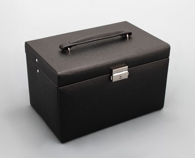 27079119a - Schmuckkoffer aus schwarzem Feinsynthetik, Kreuznarbendekor, beiges Innenfutter, ...