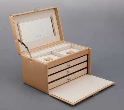 Image Schmuckkoffer aus goldfarb. Feinsynthetik, Kreuznarbendekor, beiges Innenfutter, ...