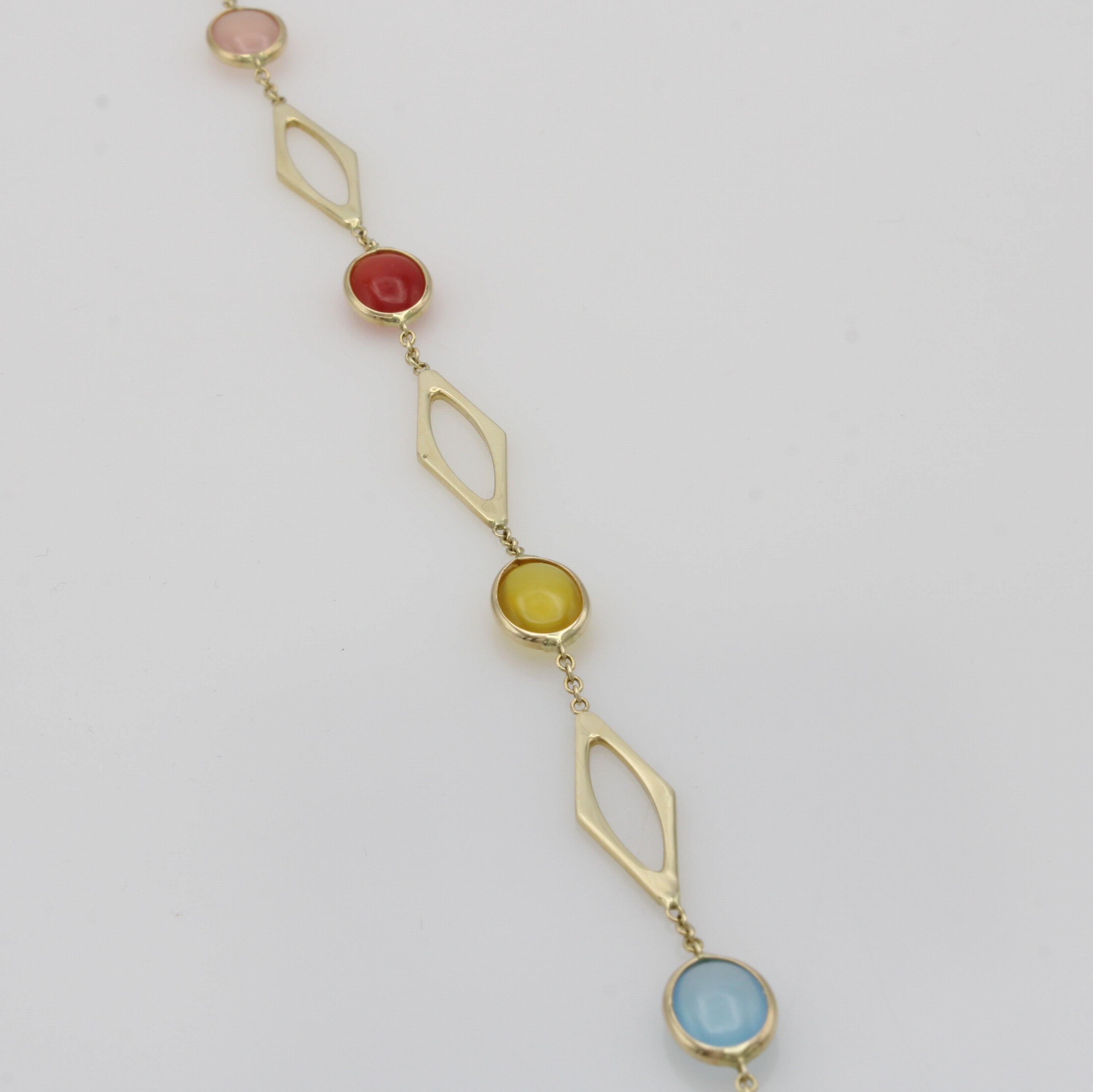 Image 27079367 - Armband mit Quarzen, GG 585/000, 4 rautenf. Glieder, bunte Quarze (beh. u. gef.), L. ca. ...