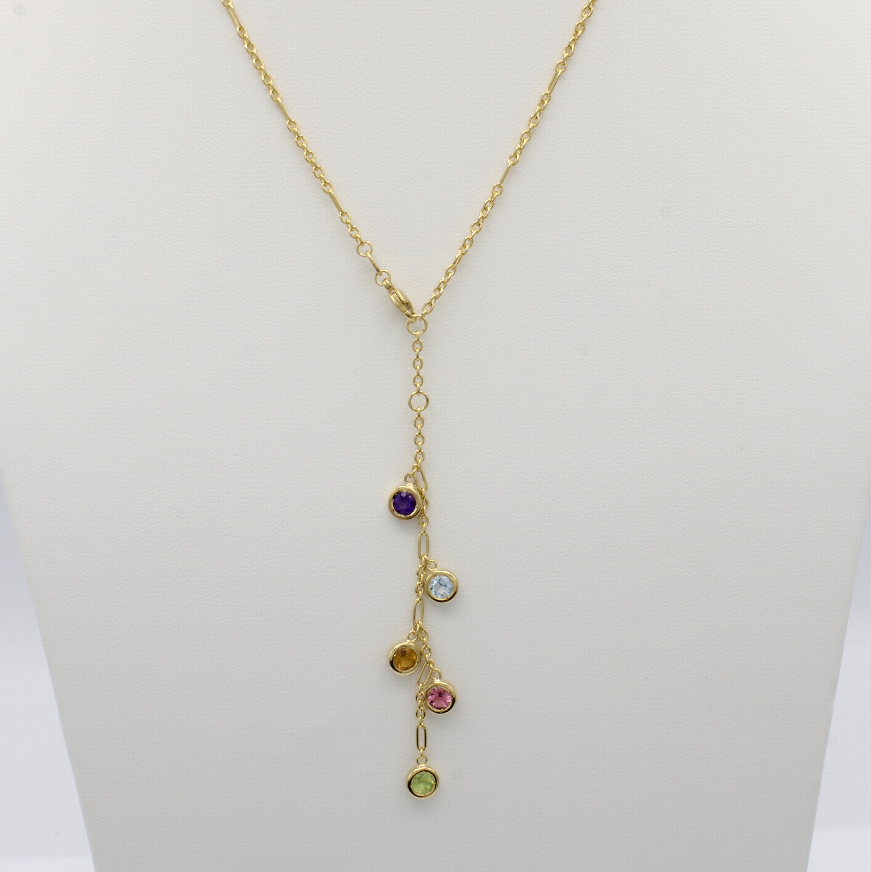 Image 27079368 - Y-Collier mit Farbsteinen, GG 585/000, runde, fac. Farbsteine, Karabinerschl., in L. ca. ...