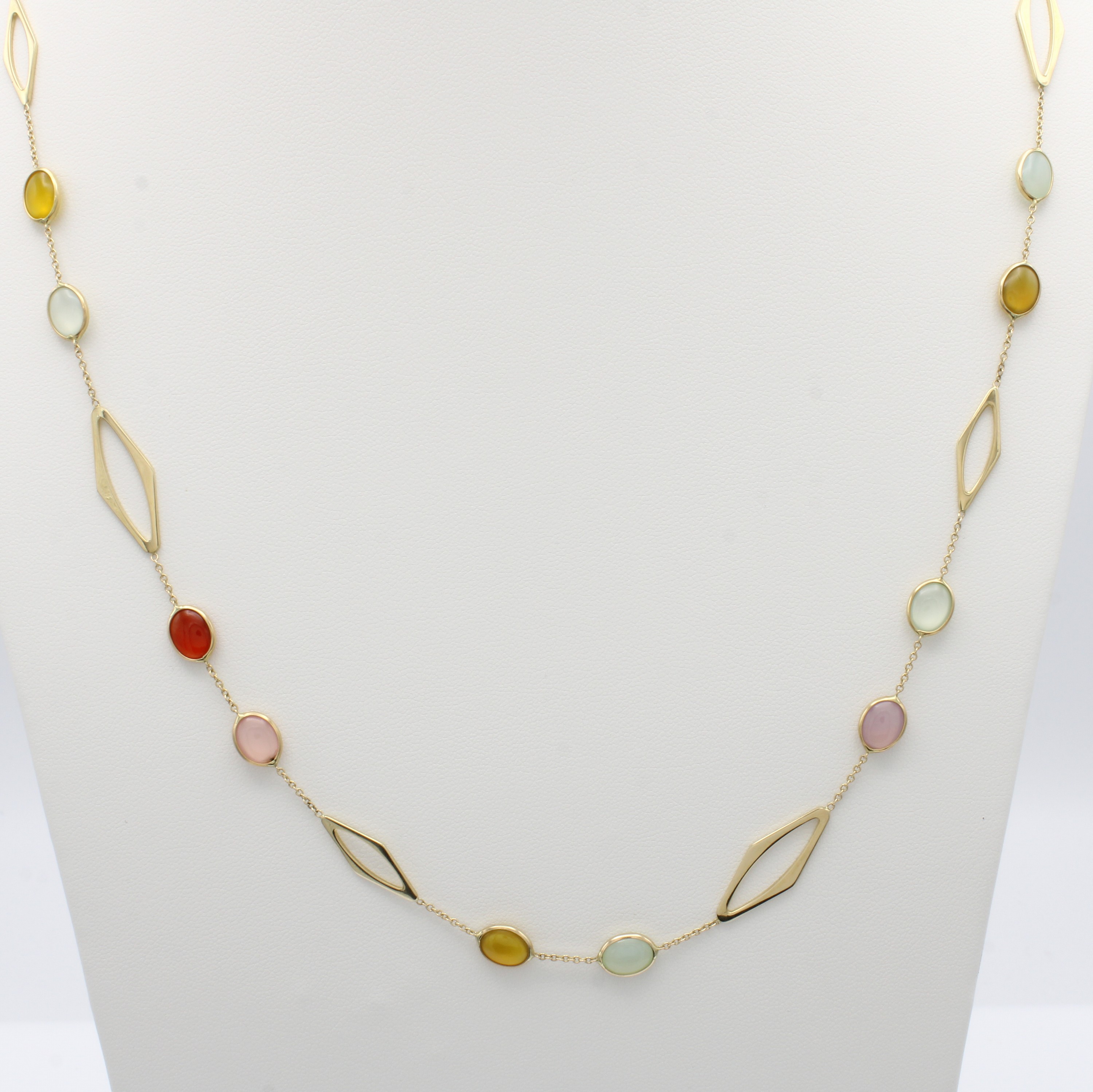 Image 27079372 - Kette mit Quarzen, GG 585/000, 8 rautenf. Glieder, bunte Quarze (beh. u. gef.), L. ca. ...