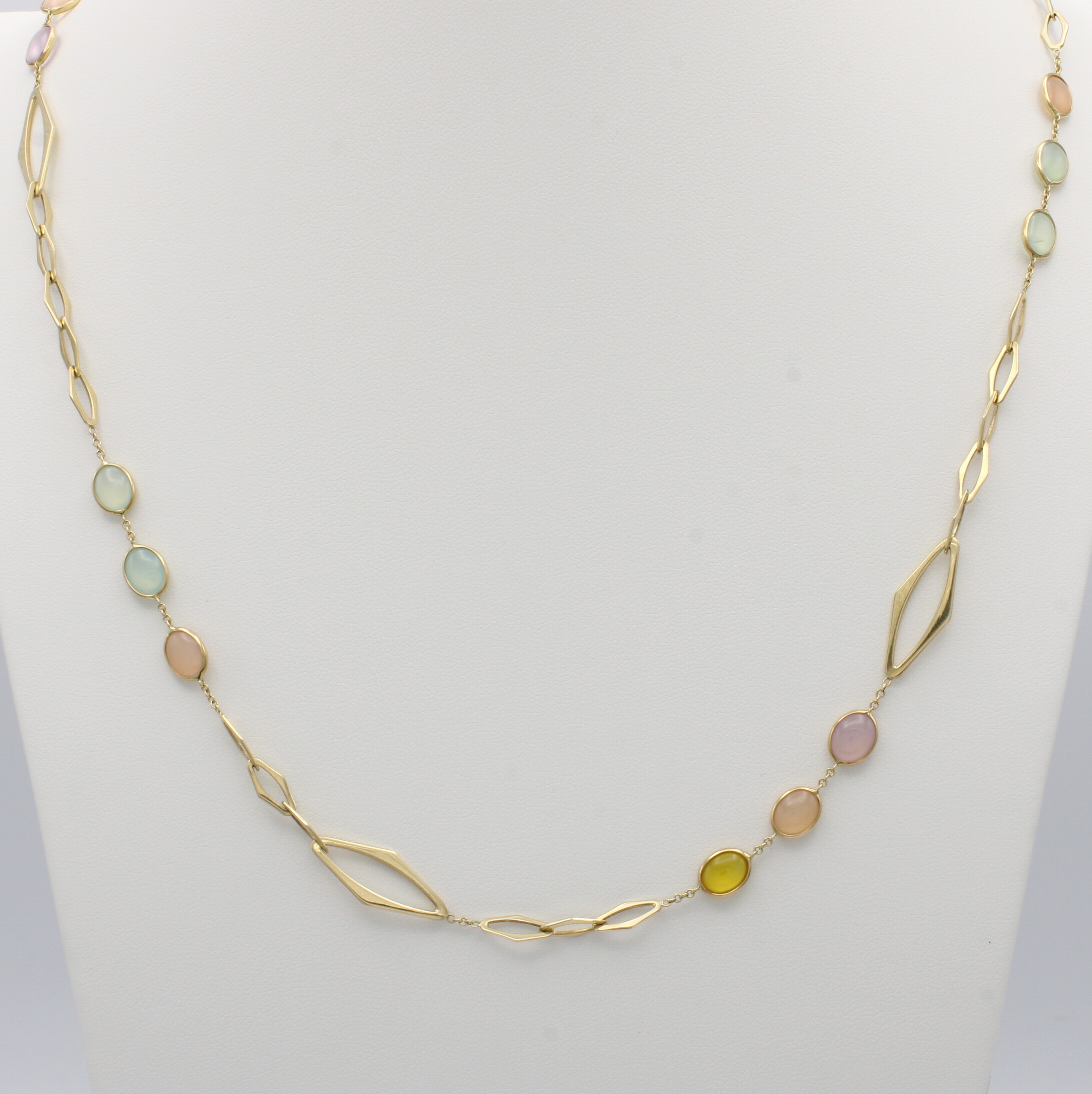 Image 27079373 - Kette mit Quarzen, GG 585/000, rautenf. Glieder, bunte Quarze (beh. u. gef.) L. ca. 70cm ...