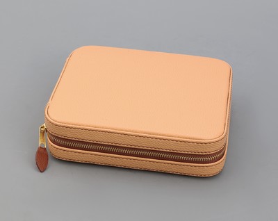 27079451a - Reiseetui für Schmuck und Uhren, dunkelbeiges Kunstleder, schwarze Inneneinrichtung, ...