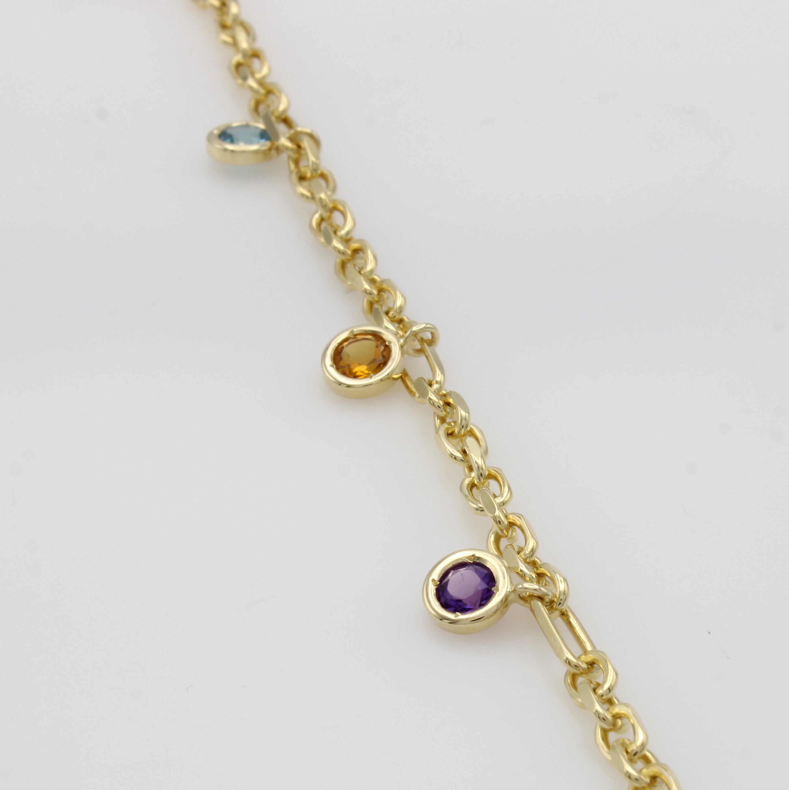 Image 27079541 - Figaroarmband mit Farbsteinen, GG 585/000, Amethyst, Blautopas (beh.), Peridot, Citrin ...