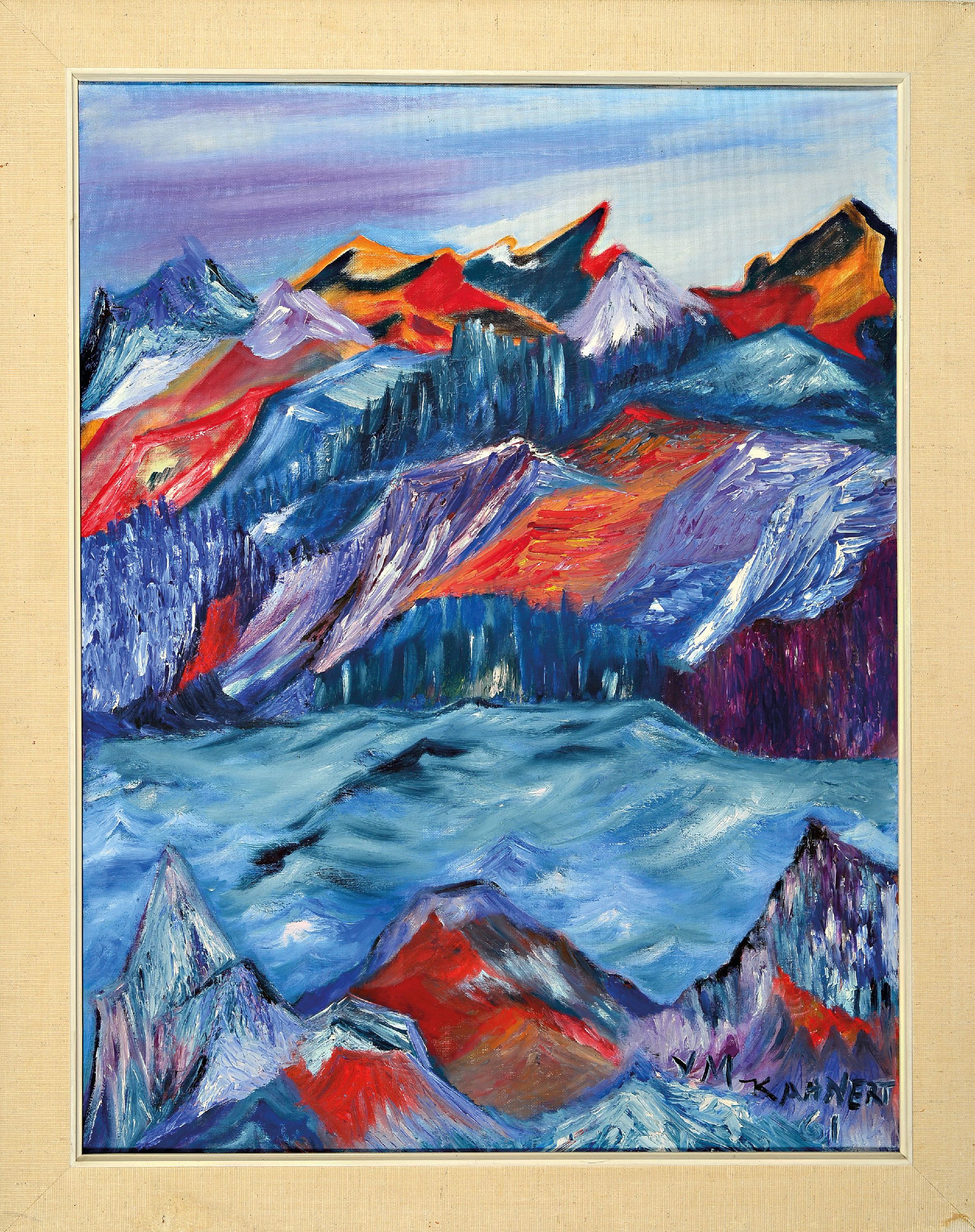 Detail k: Veda Moses Kahnert, 1924 Jamaika-2017, Gebirgslandschaft, Öl/Lwd, rechts unten und auf der Rückseite signiert, dat. 61, ca. 65x50cm, R. ca. 74x59cm