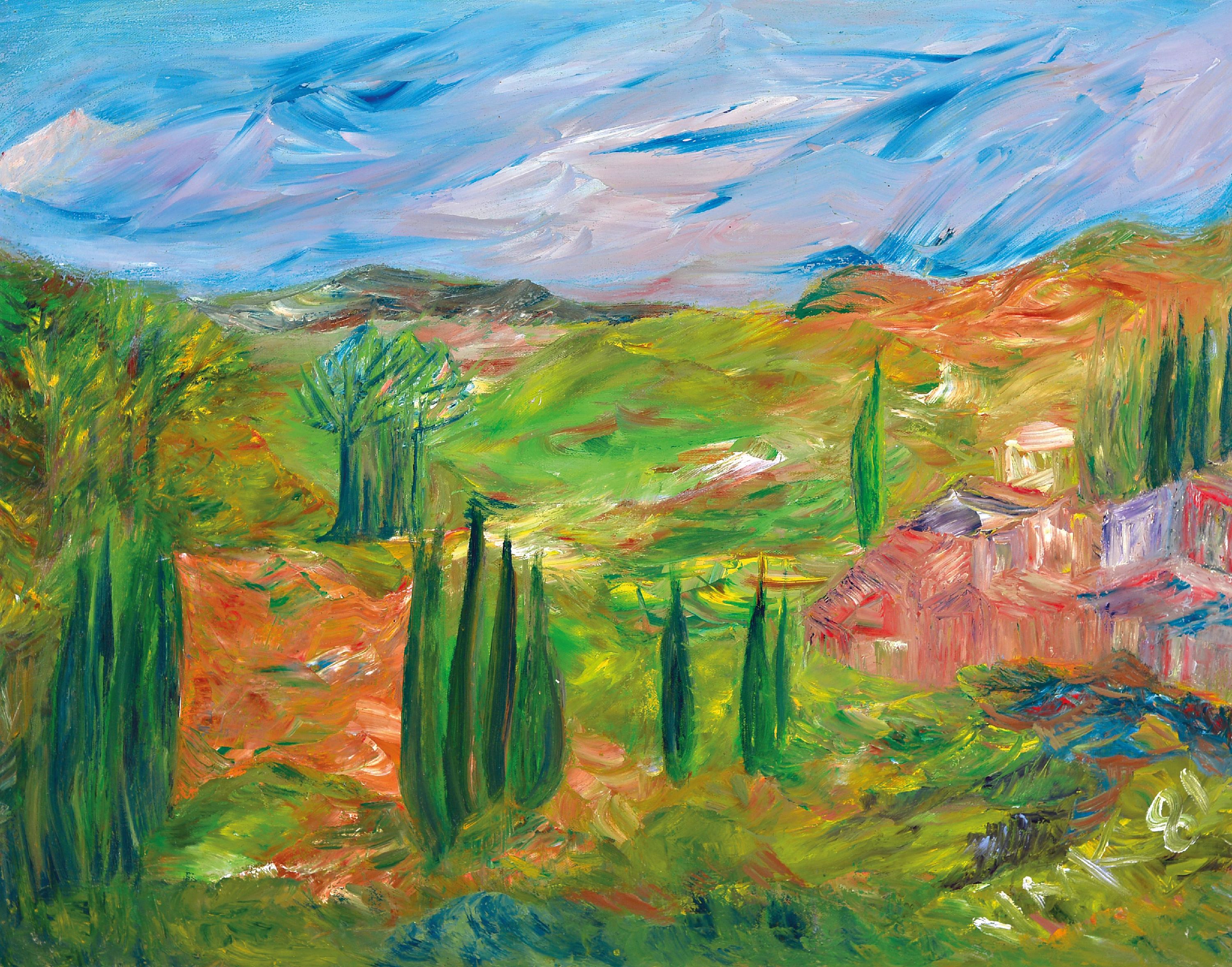 Image 27079596 - Ida Moses Kahnert, 1924 Jamaica-2017, southernlandscape with cypresses, oil/canvas, ...