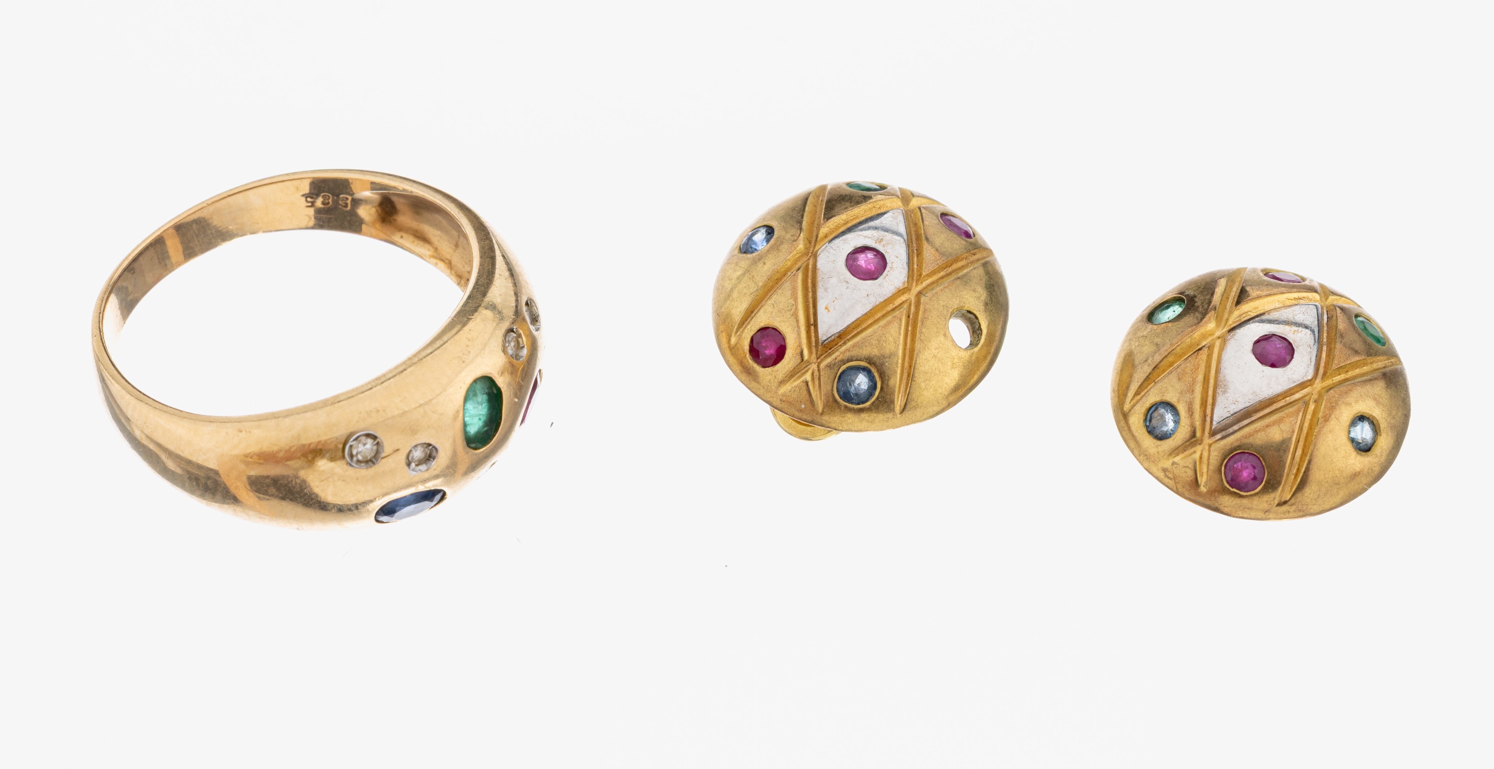 Image 27079605 - 14 kt Gold Farbstein-Konvolut, GG/WG 585/000, best. aus: 1 Ring, RW 63, ...