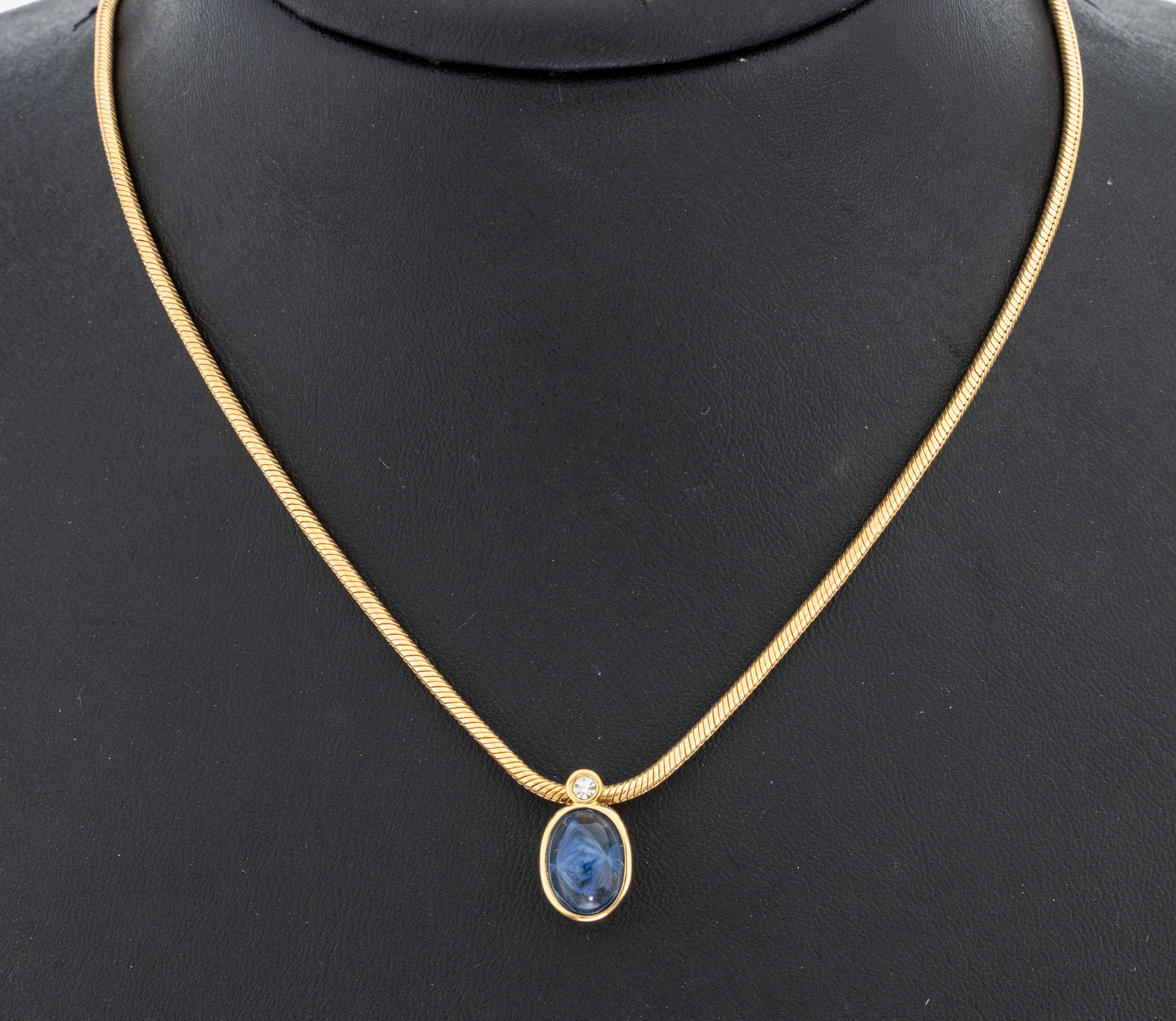 Image 27079609 - 14 kt Gold Saphir-Brillant-Anhänger, GG 585/000 gepr., ovaler Saphir-Cabochon ca. 4.0 ...