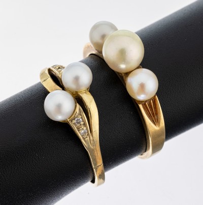 Image 14 kt Gold Perl-Konvolut, GG 585/000, best.aus: 1 Ring, 3 Zuchtperlen, RW 61, 1 x mit 2 ...