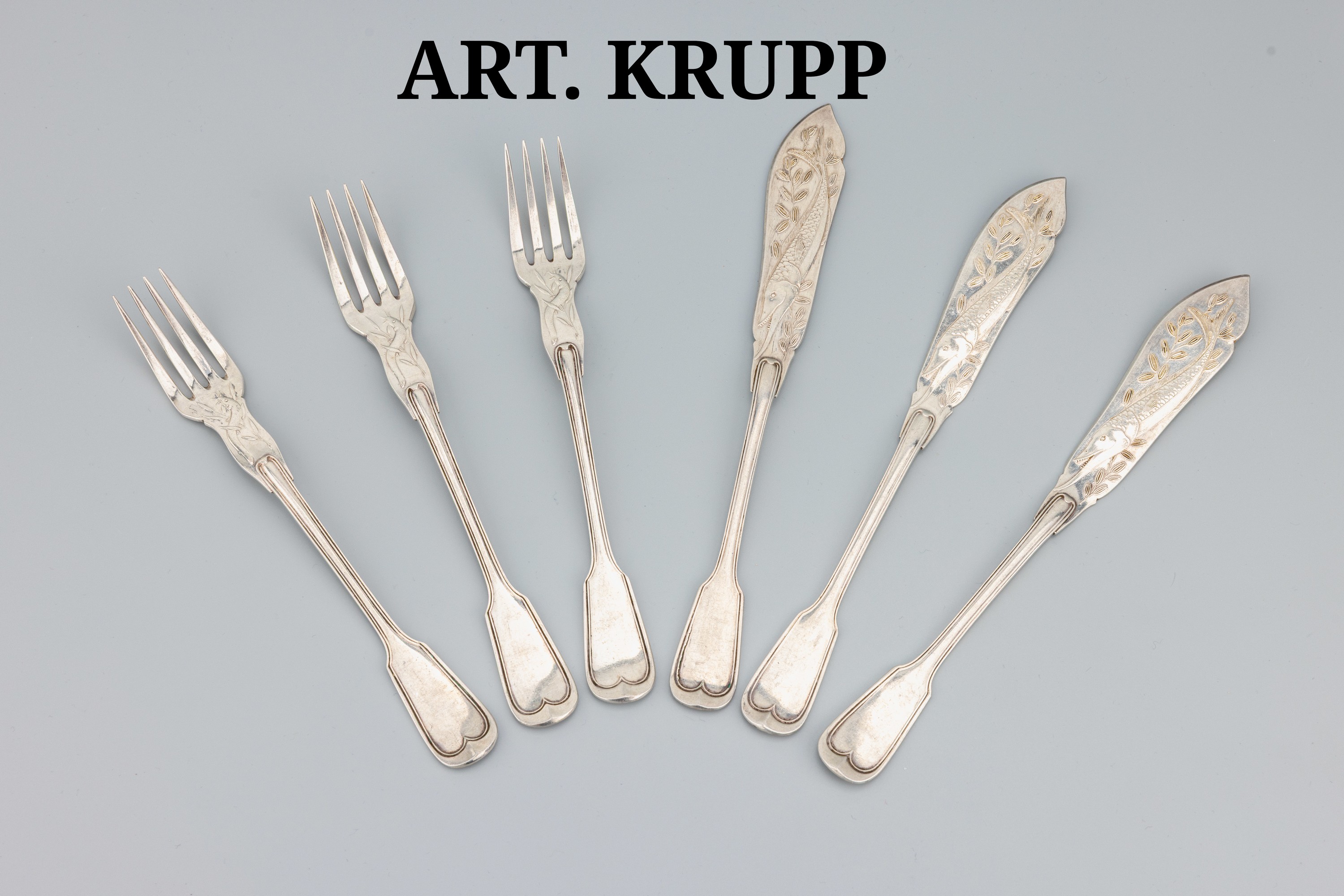 Image 27079736 - Fischbesteck für 5 Personen, deutsch um 1930, Art. Krupp, Berndorf, Metall versilbert, ...