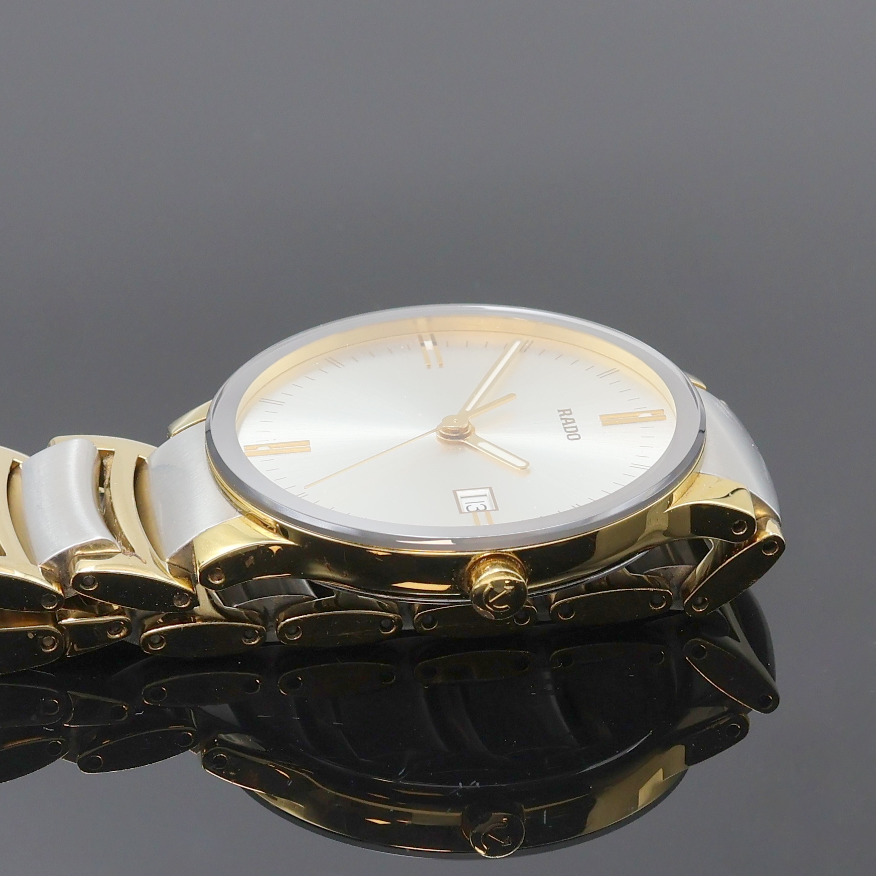 Detail c: RADO Centrix Herrenarmbanduhr Referenz 115.0931.1, Schweiz um 2010, quarz, verg. Geh. inkl. orig. Gliederband m. dopp. Titan- Faltschl., Stahlboden ...