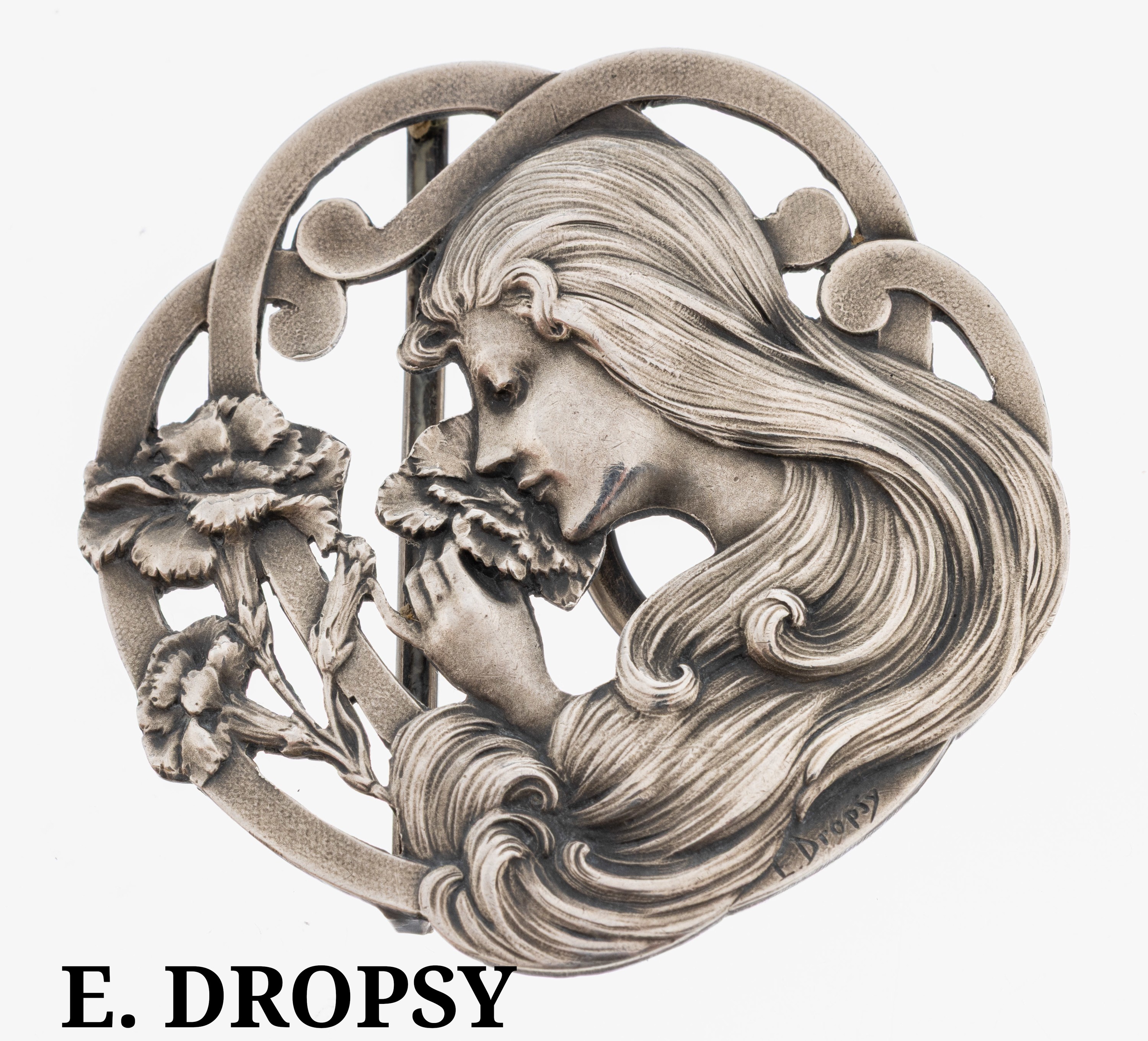 Image 27079744 - Seltene kleine Gürtelschließe E. DROPSY, Frankreich um 1900 , 800er Silber, ...