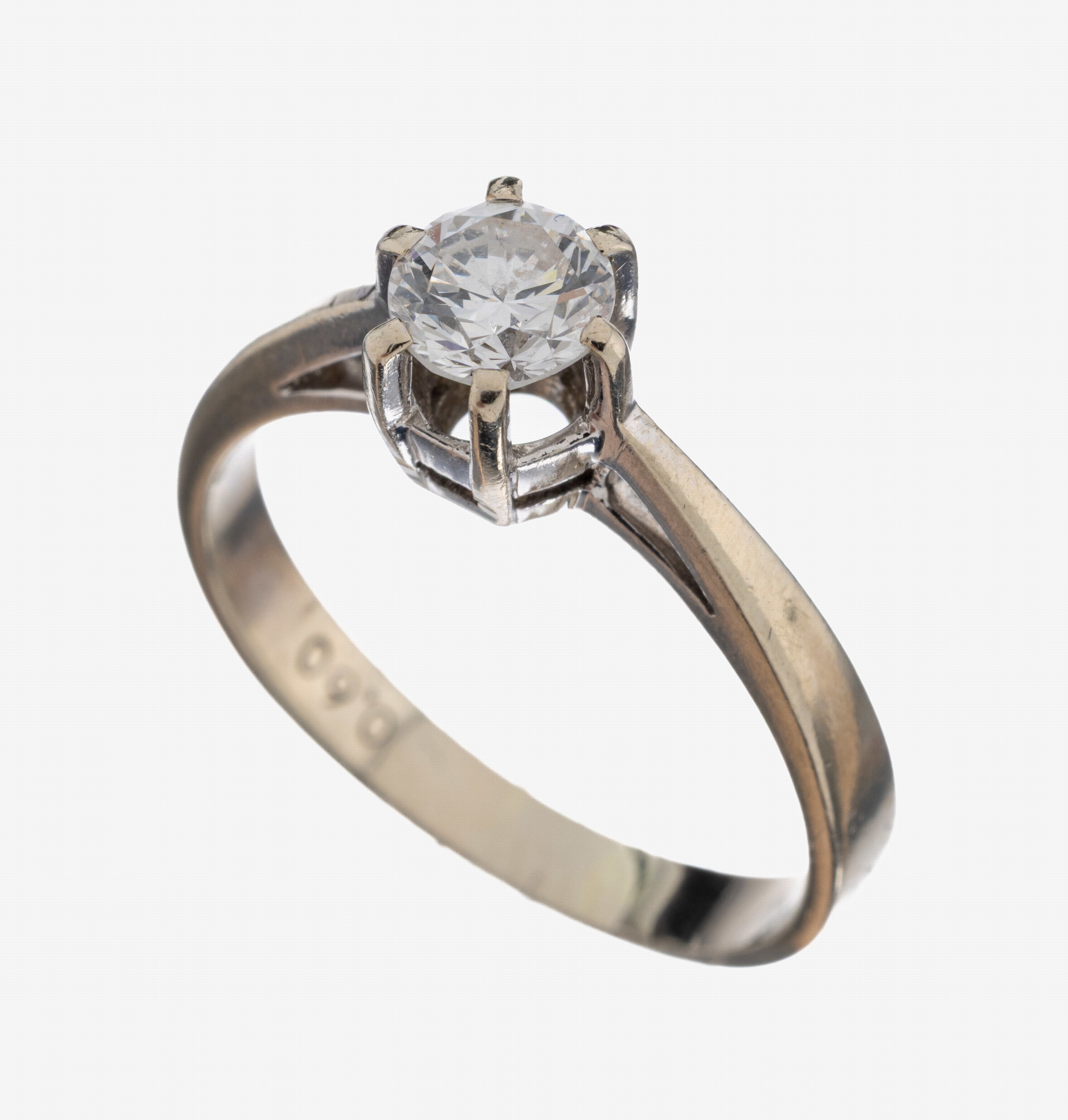 Image 27079794 - 14 kt Gold Brillant-Ring, WG 585/000, Brillant ca. 0.60 ct (grav.) feines Weiß/si, RW ...