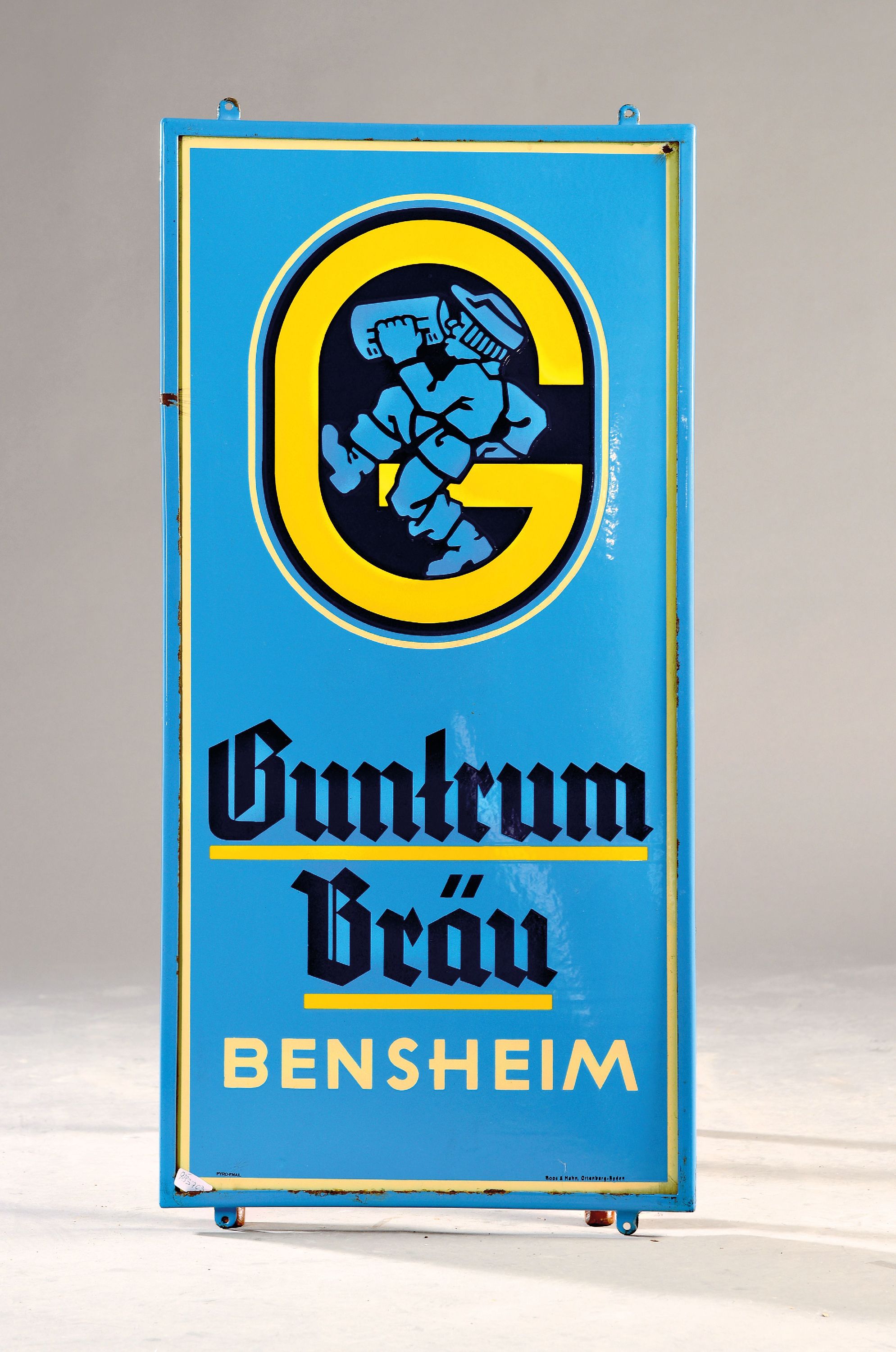 Image 27079801 - Emailschild Guntrum Bräu Bensheim, 30er Jahre, Pyro Email Boos & Hahn, Ortenberg Baden, ...
