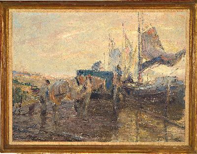 27079883k - Piet Leysing, 1885 Dornenburg/NL-1933 Düsseldorf, Am Meer, Öl/Sackleinen/Lwd, links ...