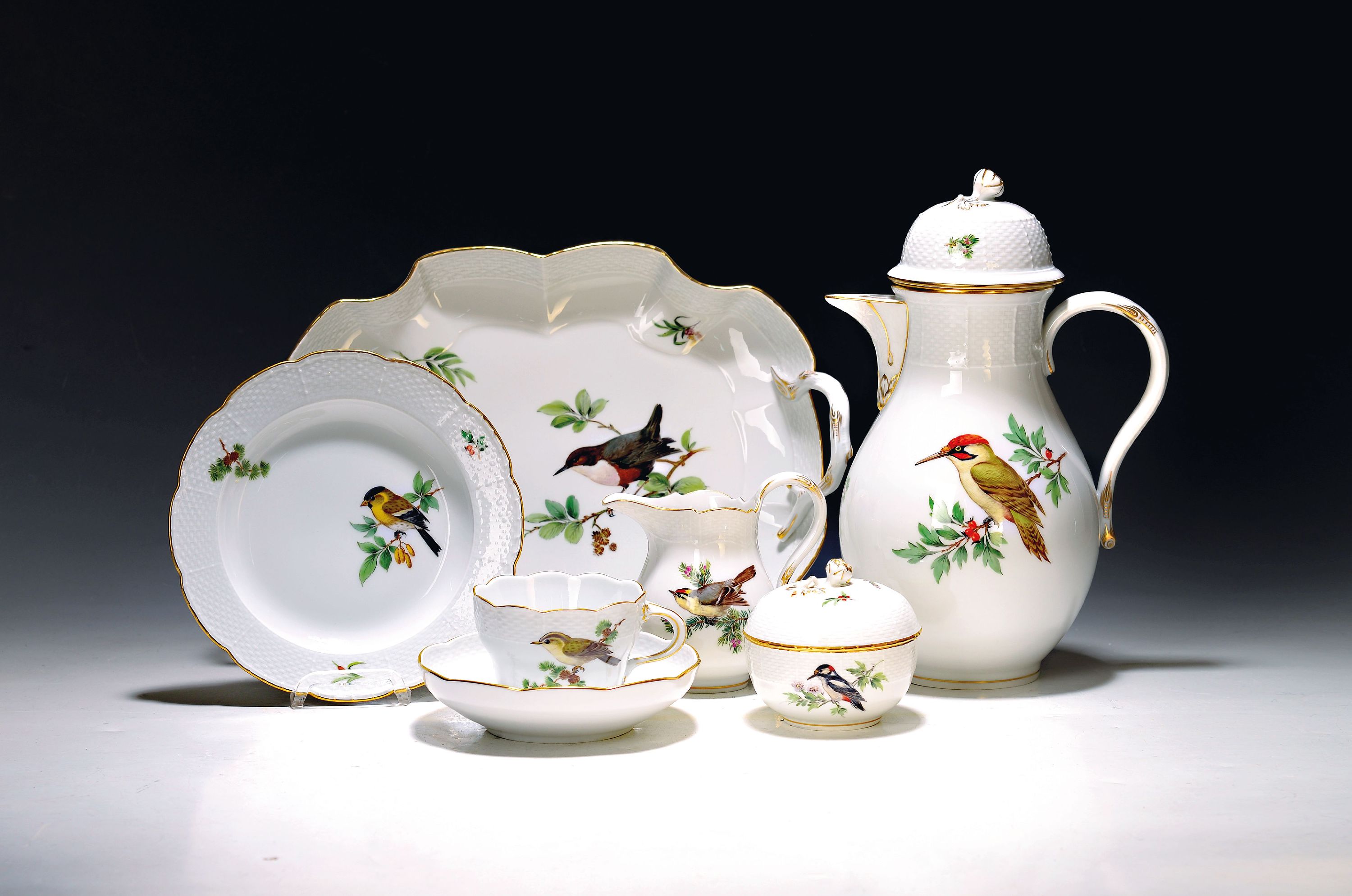 Image 27079951 - Kaffeeservice, Meissen, Vogeldekor, Form ´Alt-Ozier´, komplett für 6 Personen, ...