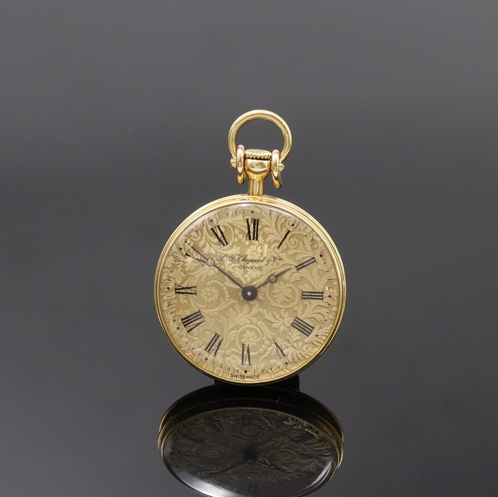 Image 27079973 - CHOPARD offene Damentaschenuhr in GG 750/000, Schweiz um 1970, Handaufzug, geriffelter ...