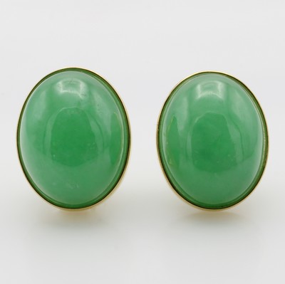 Image Paar Ohrstecker mit Jade, GG 750/000, Jade- cabochons, Handarbeit, m. Clipbrisur, Maße ...