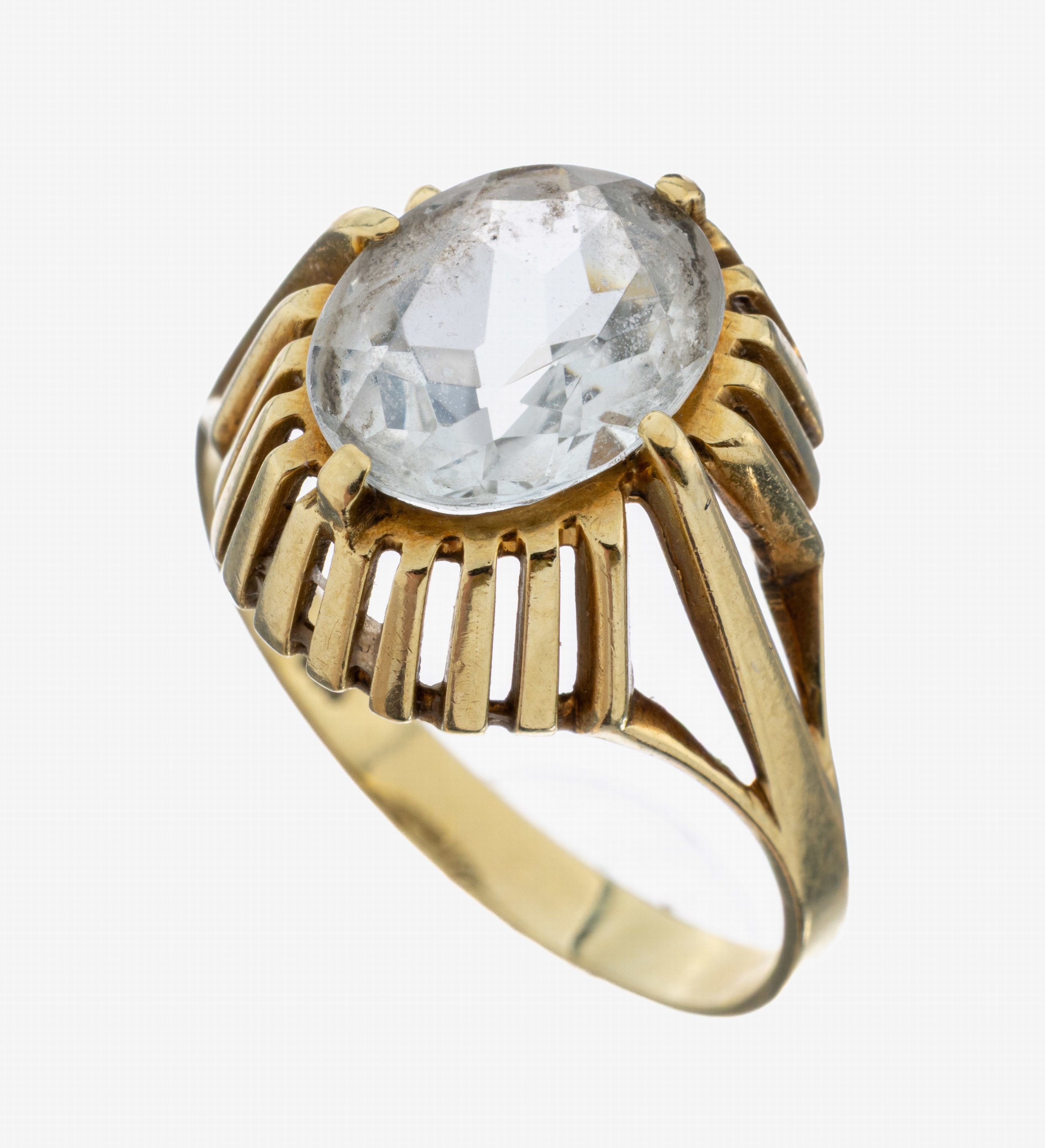 Image 27081780 - 14 kt Gold Aquamarin-Ring, 1950er Jahre, GG585/000, ovalfacett. Aquamarin, RW 55, ca. ...