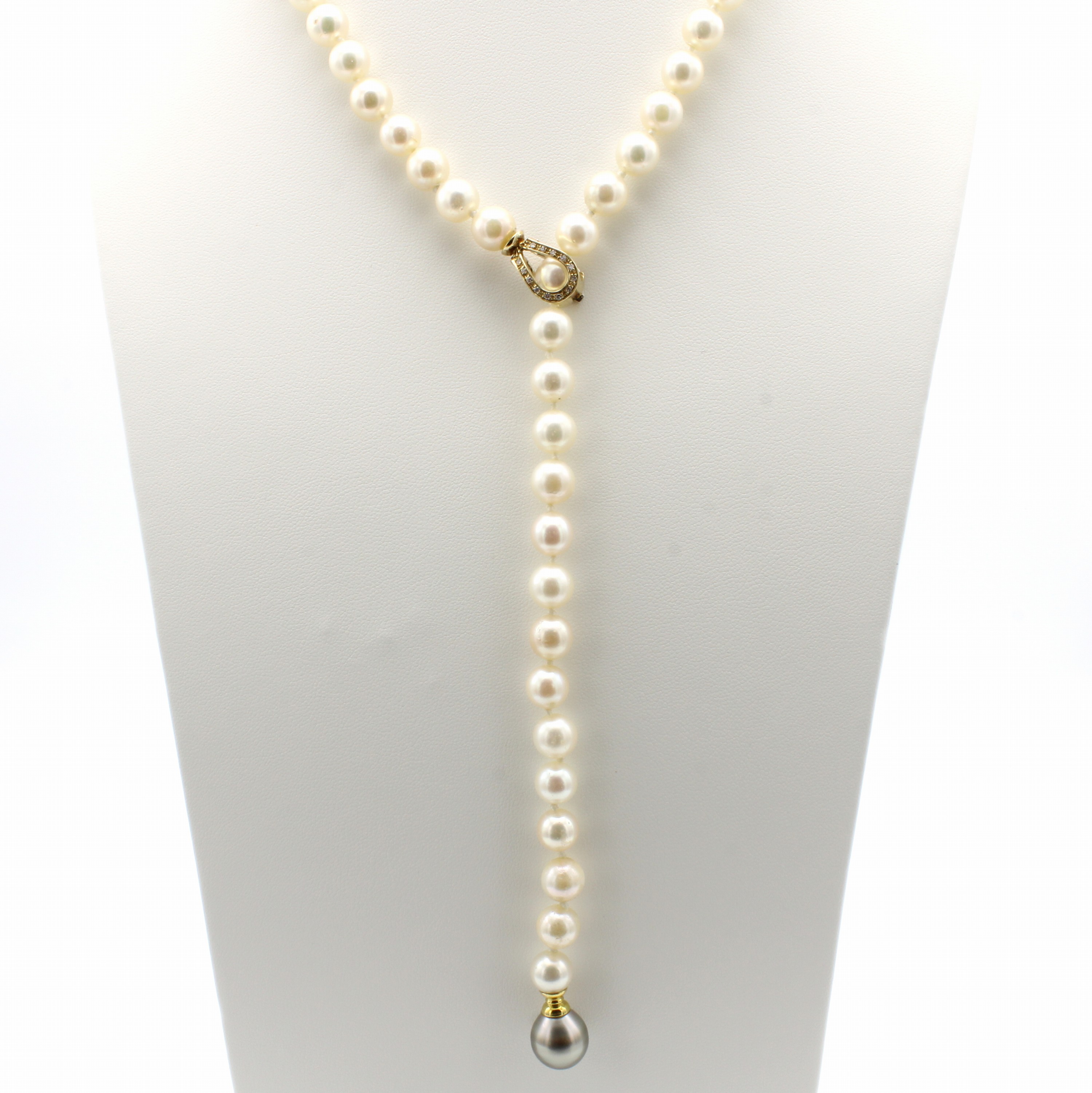 Image 27081785 - Y-Akoyazuchtperlenkette mit Brillantschließe und Tahitizuchtperle, GG 585/000, ...