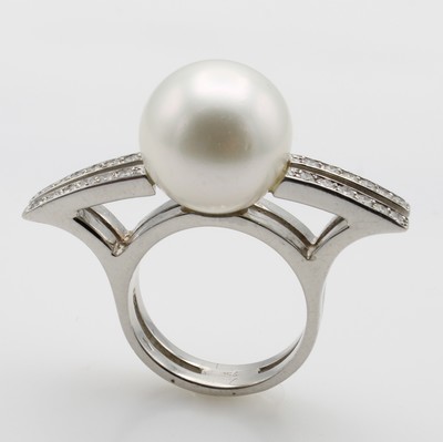 Image Ring mit Südseezuchtperle und Brillanten, WG750/000, Handarbeit, Brill. jeweils in 2 ...