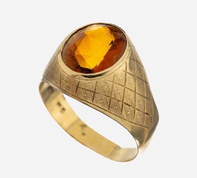 Image 18 kt Gold Citrin-Ring, GG 750/000, ovalfacett. Citrin, Ringschiene part. strukt.,RW ...