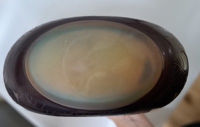27081889g - Große Gallé-Vase, 20er Jahre, farbloses Glas mit blauen, braunen u. gelben ...