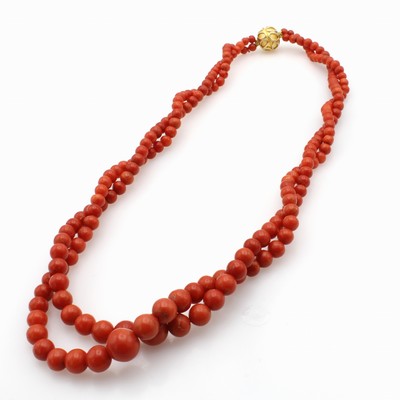 Image 2-reihige Korallkette, Magnetschl. 925er Silber verg., D. ca. 4.2-10 mm, L. ca. 47 cm ...