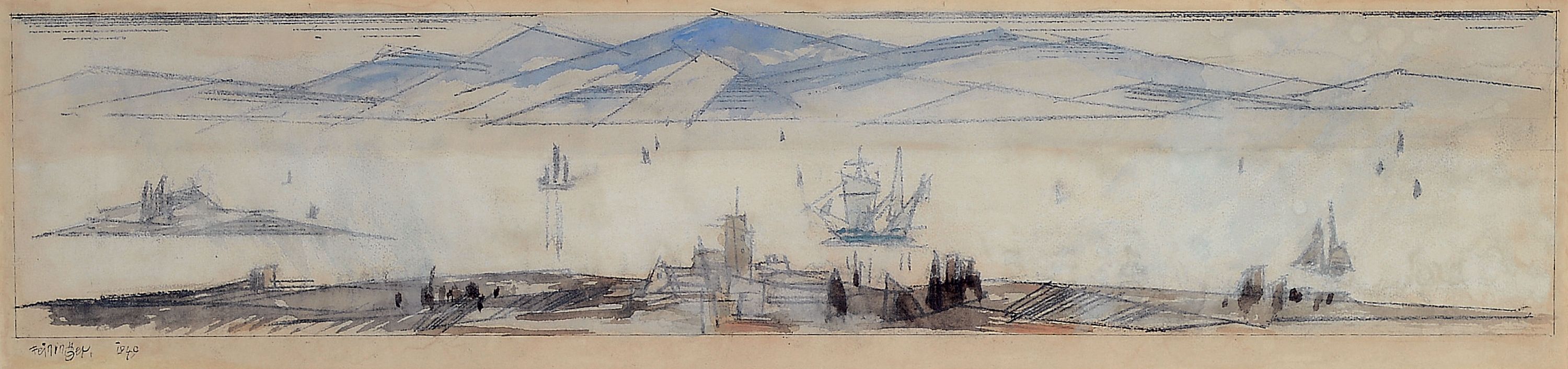 Image 27083271 - Lyonel Feininger, 1871-1956 New York, Segelboote auf einem Vorgebirgssee, Aquarell und ...