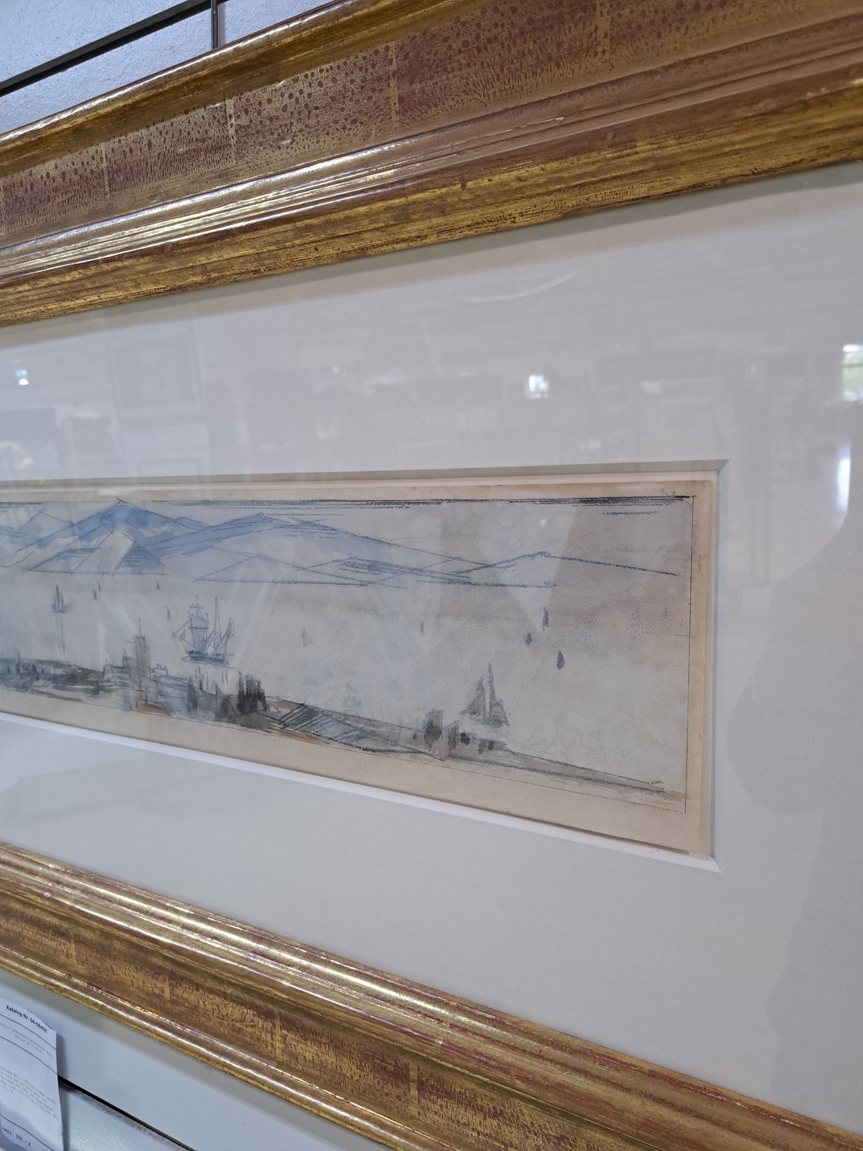 Detail b: Lyonel Feininger, 1871-1956 New York, Segelboote auf einem Vorgebirgssee, Aquarell und Tuschfeder auf Büttenpapier, signiert und datiert 1949; nach ...