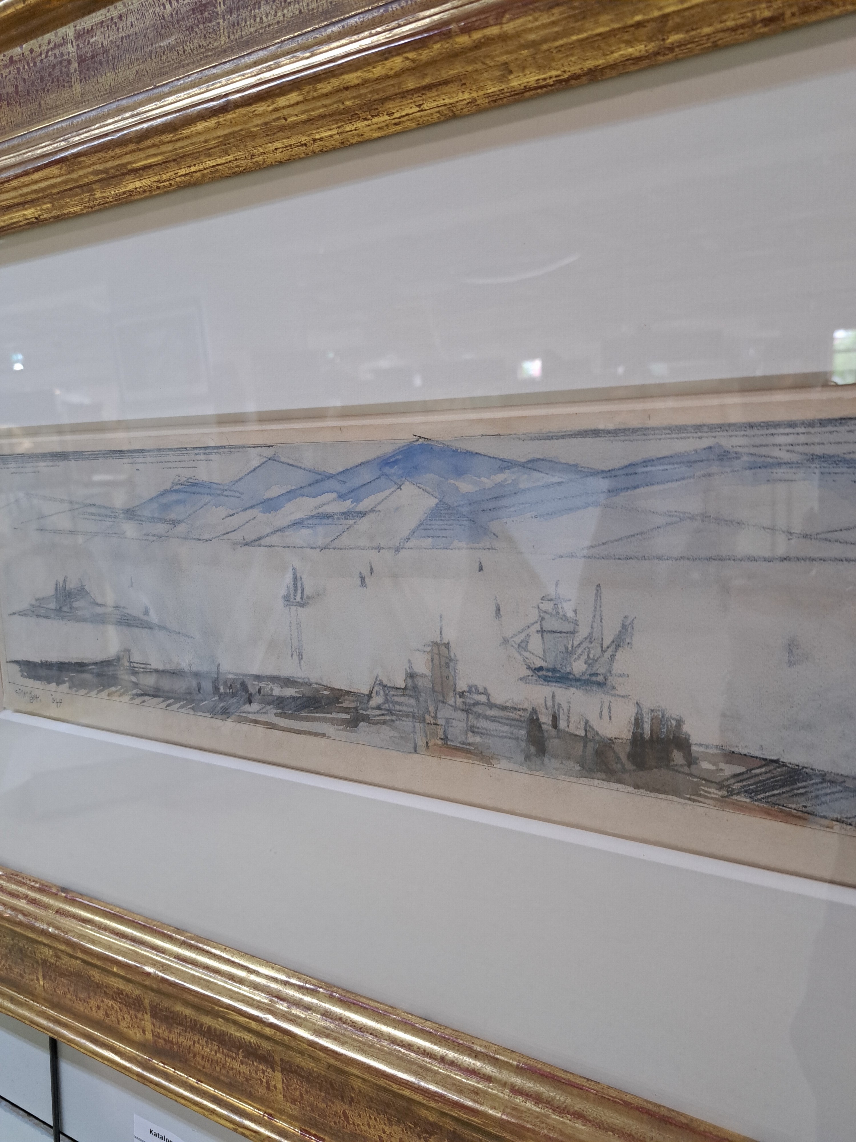 Detail c: Lyonel Feininger, 1871-1956 New York, Segelboote auf einem Vorgebirgssee, Aquarell und Tuschfeder auf Büttenpapier, signiert und datiert 1949; nach ...