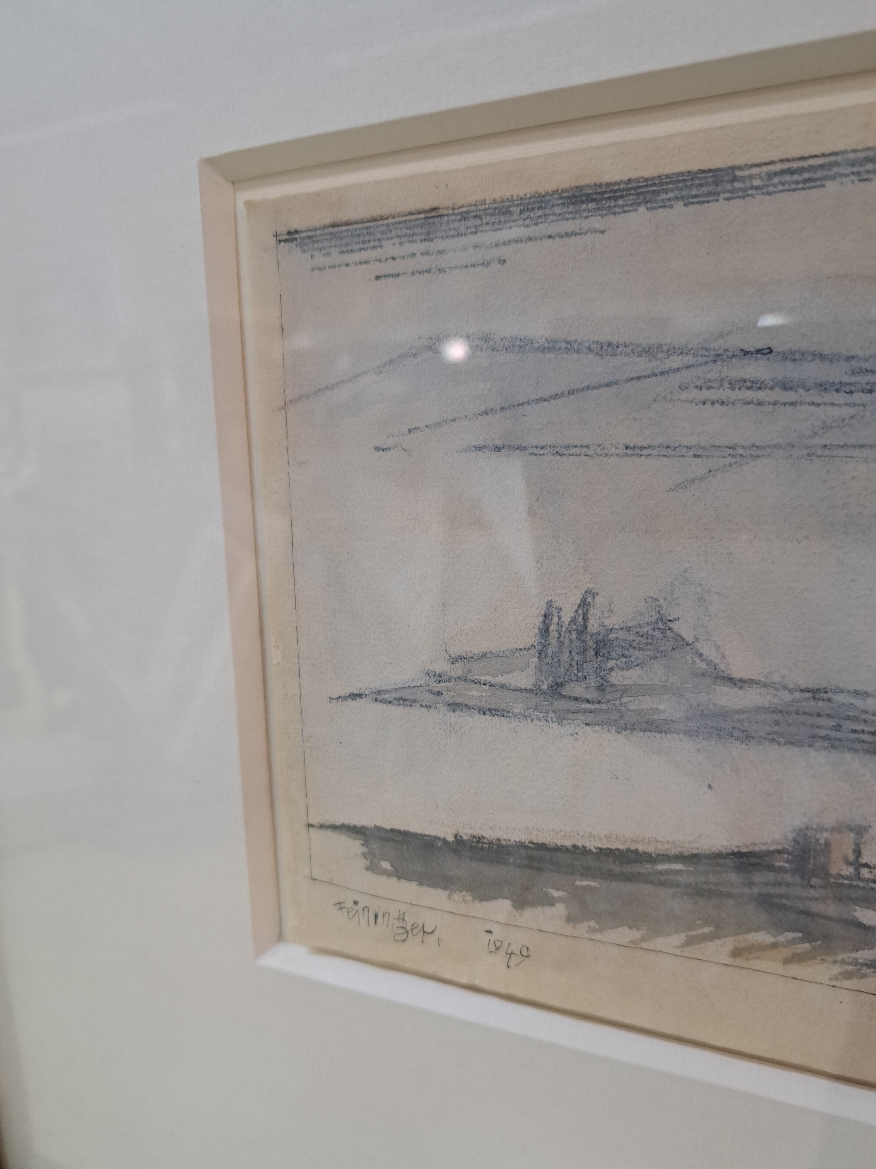 Detail d: Lyonel Feininger, 1871-1956 New York, Segelboote auf einem Vorgebirgssee, Aquarell und Tuschfeder auf Büttenpapier, signiert und datiert 1949; nach ...