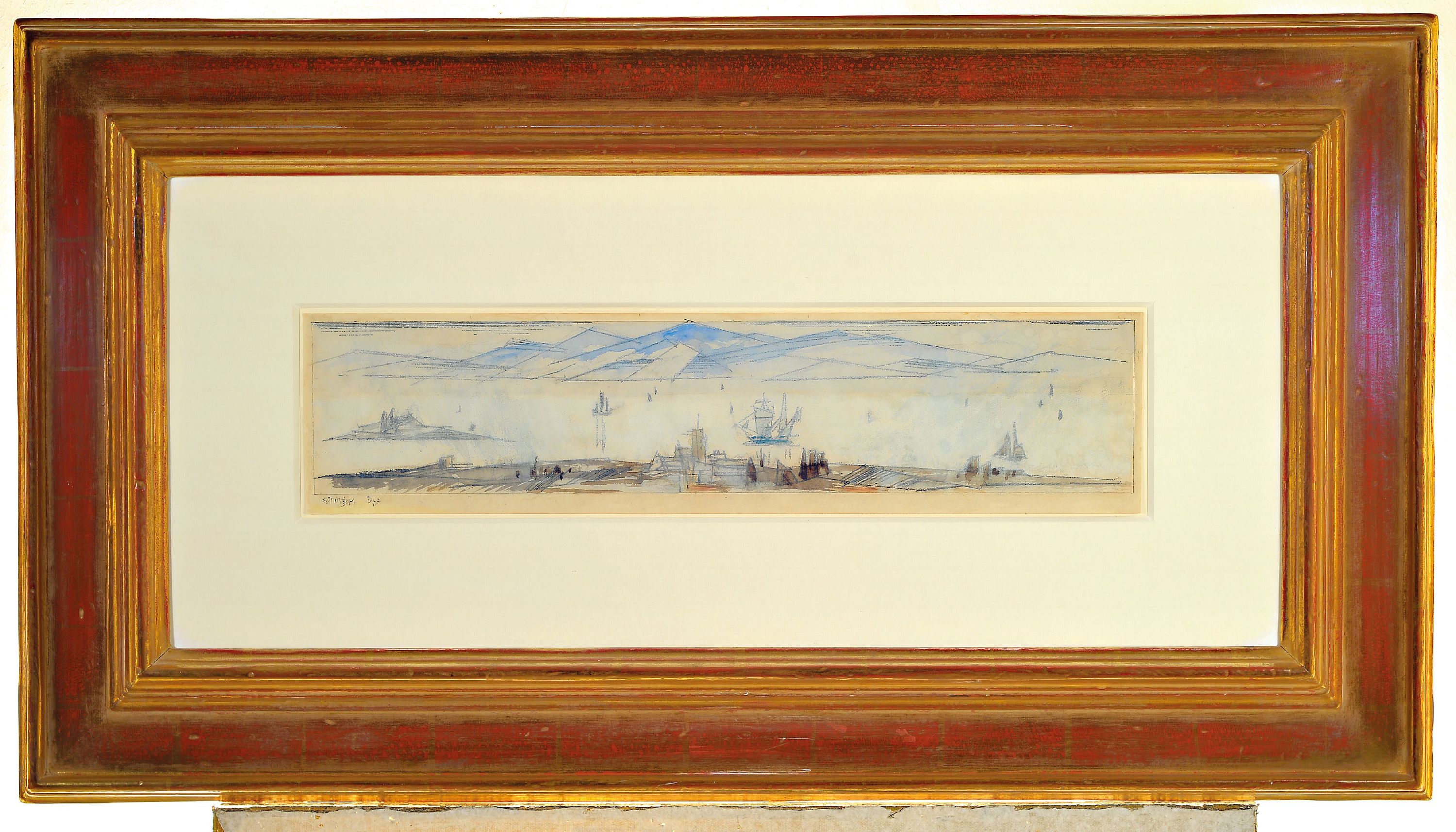 Detail k: Lyonel Feininger, 1871-1956 New York, Segelboote auf einem Vorgebirgssee, Aquarell und Tuschfeder auf Büttenpapier, signiert und datiert 1949; nach ...