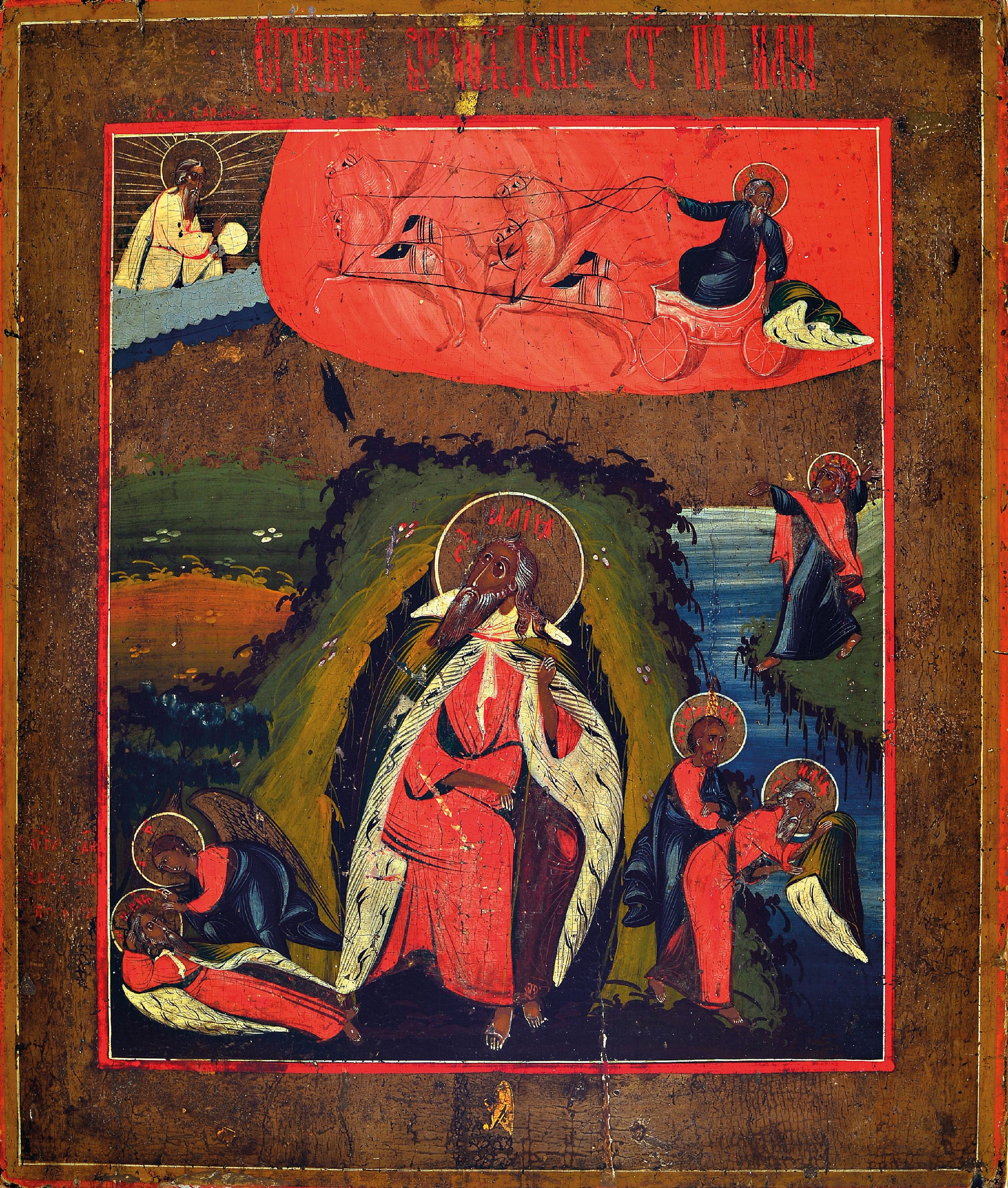 Image 27083489 - Ikone, Russland, um 1900, die feurige Himmelfahrt des Hl. Elias, Tempera auf Holz, ca. ...