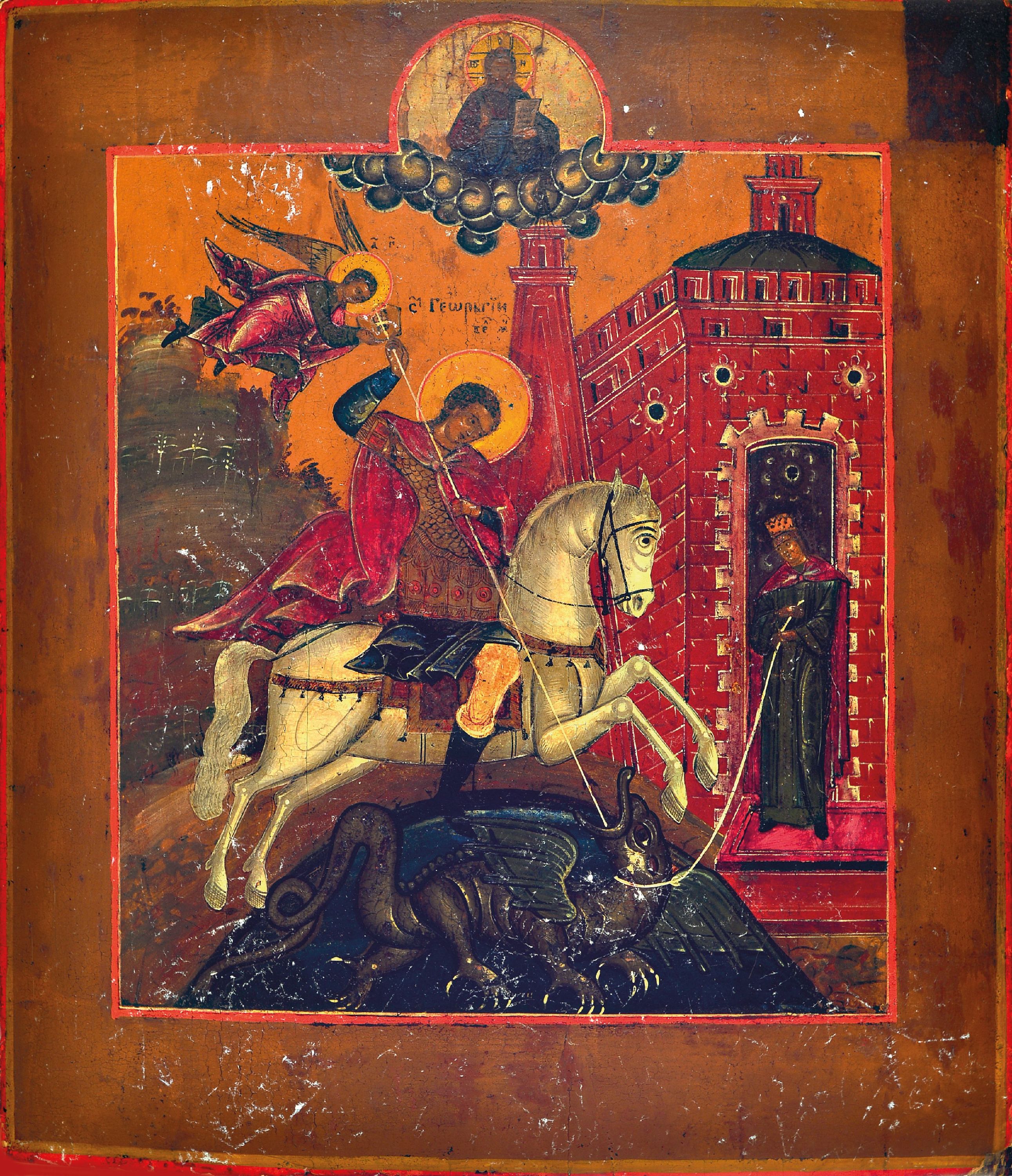 Image 27083490 - Ikone, Russland, 2. Hälfte 19. Jh., Hl. Georg tötet den Drachen, Tempera auf Holz, ca. ...