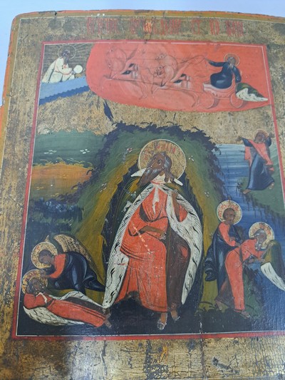 27083489a - Ikone, Russland, um 1900, die feurige Himmelfahrt des Hl. Elias, Tempera auf Holz, ca. ...