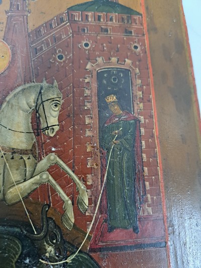 27083490d - Ikone, Russland, 2. Hälfte 19. Jh., Hl. Georg tötet den Drachen, Tempera auf Holz, ca. ...