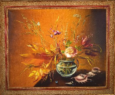 27083494k - Irena Rudnicka, zeitgen. Künstlerin, Stillleben mit Blumen und Muscheln, Öl/Lwd, ...