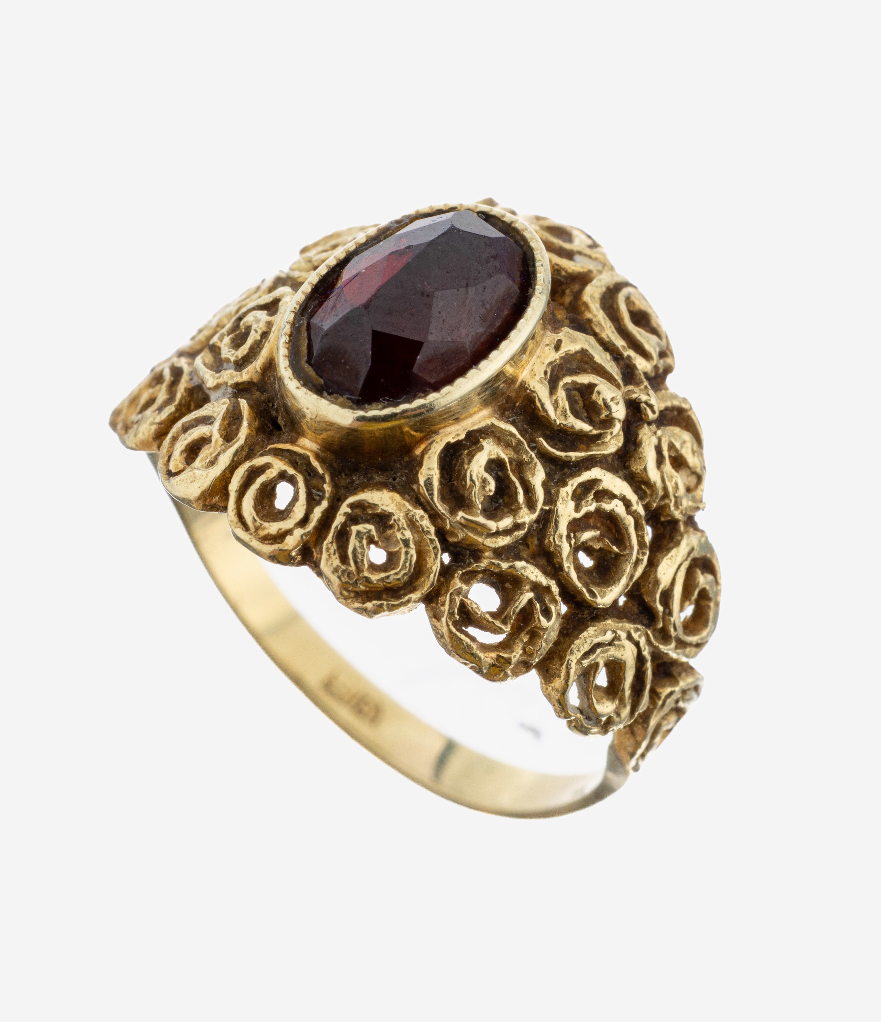 Image 27083619 - 14 kt Gold Granat-Ring, GG 585/000, ungewöhnliches Design, ovaler Granat, RW 52, ca. ...
