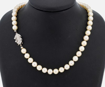 Image Perl-Collier mit 18 kt Gold Brillant- Schmuckschließe, WG 750/000 gepr., ...