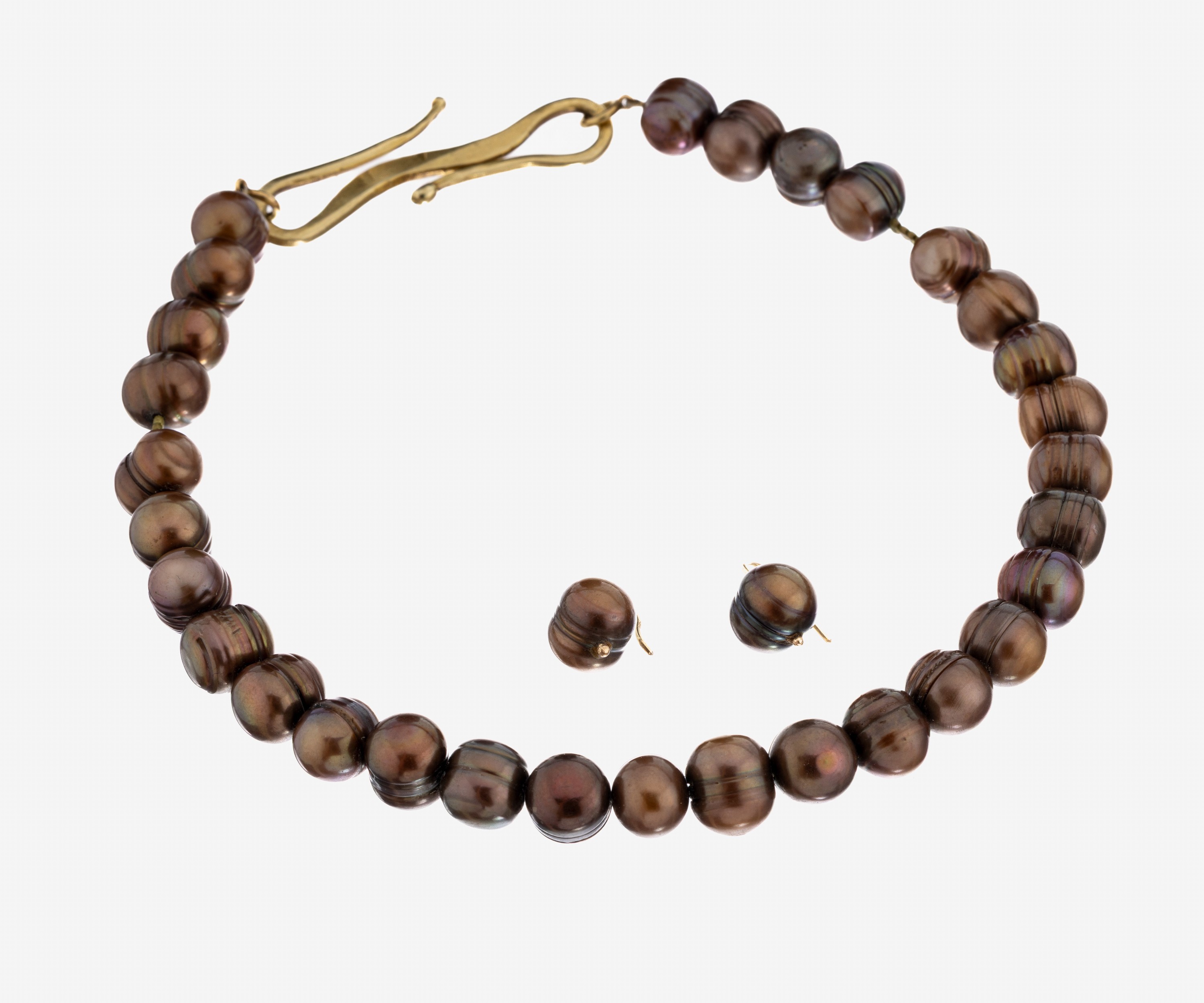 Image 27084520 - Perl-Collier mit 14 kt Gold Schließe, GG 585/000 gepr., unrunde braune ...