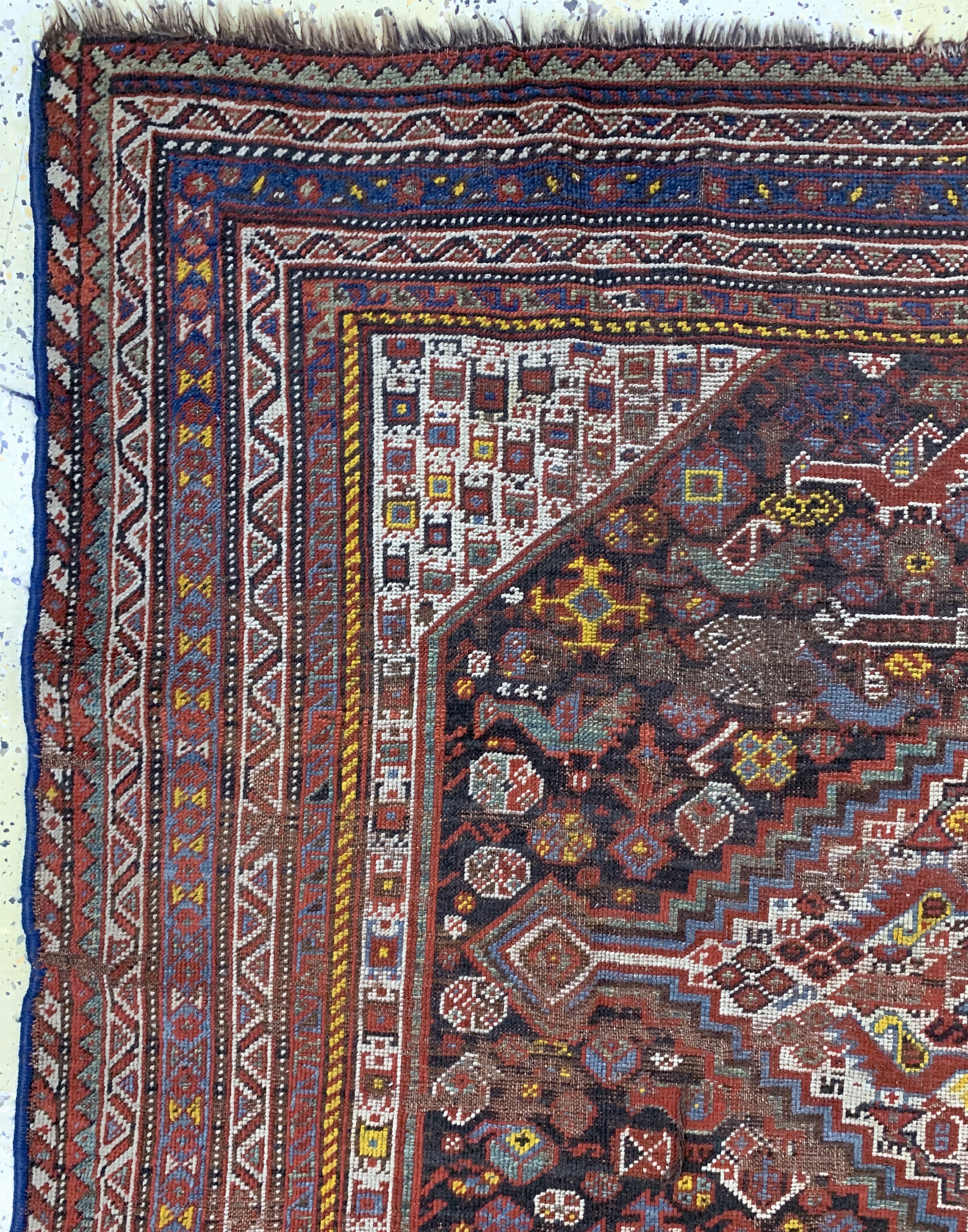 Detail e: Khamseh antik, Persien, um 1900, Wolle auf Wolle, ca. 242 x 170 cm, EHZ: 4