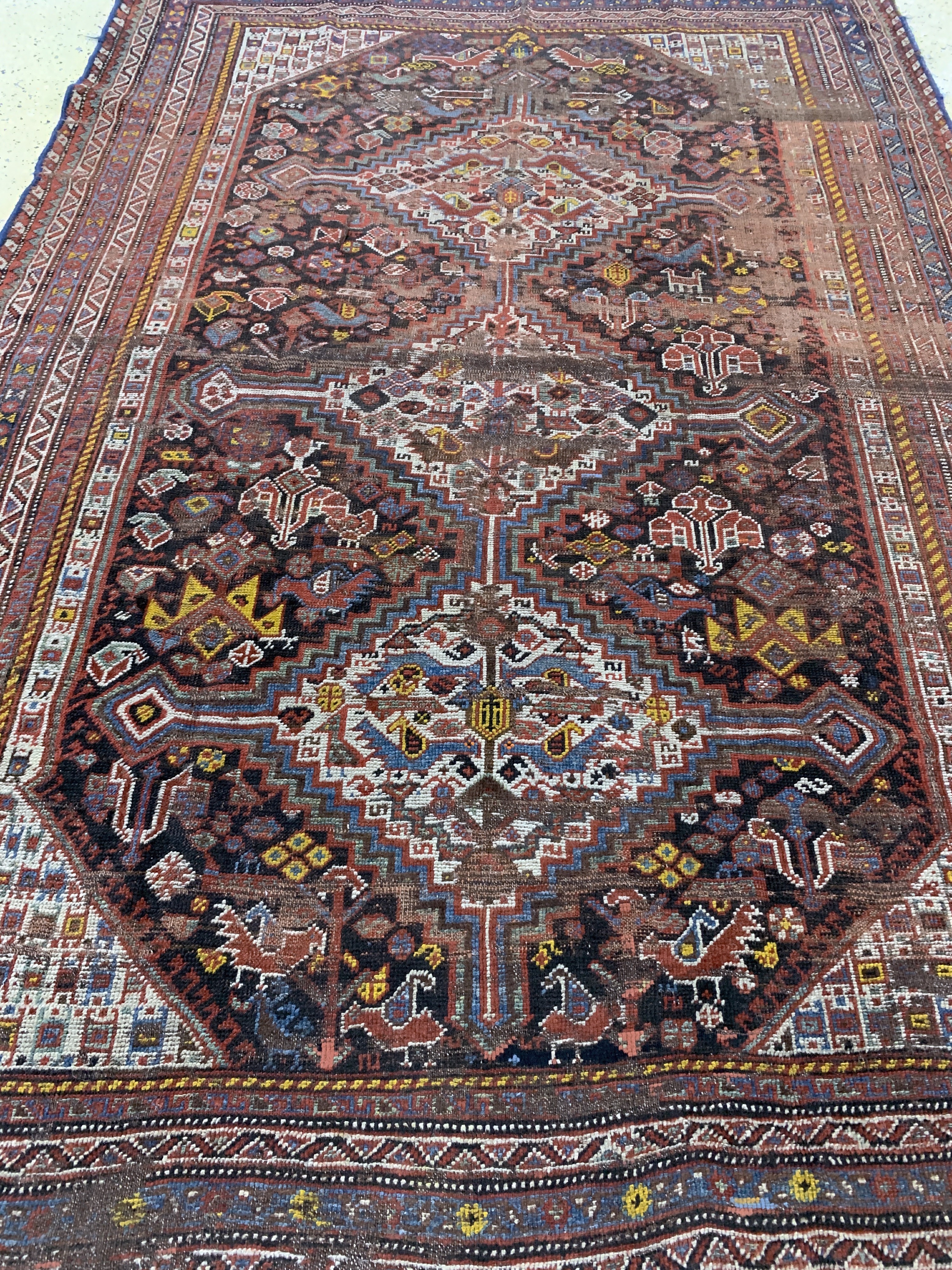 Detail g: Khamseh antik, Persien, um 1900, Wolle auf Wolle, ca. 242 x 170 cm, EHZ: 4